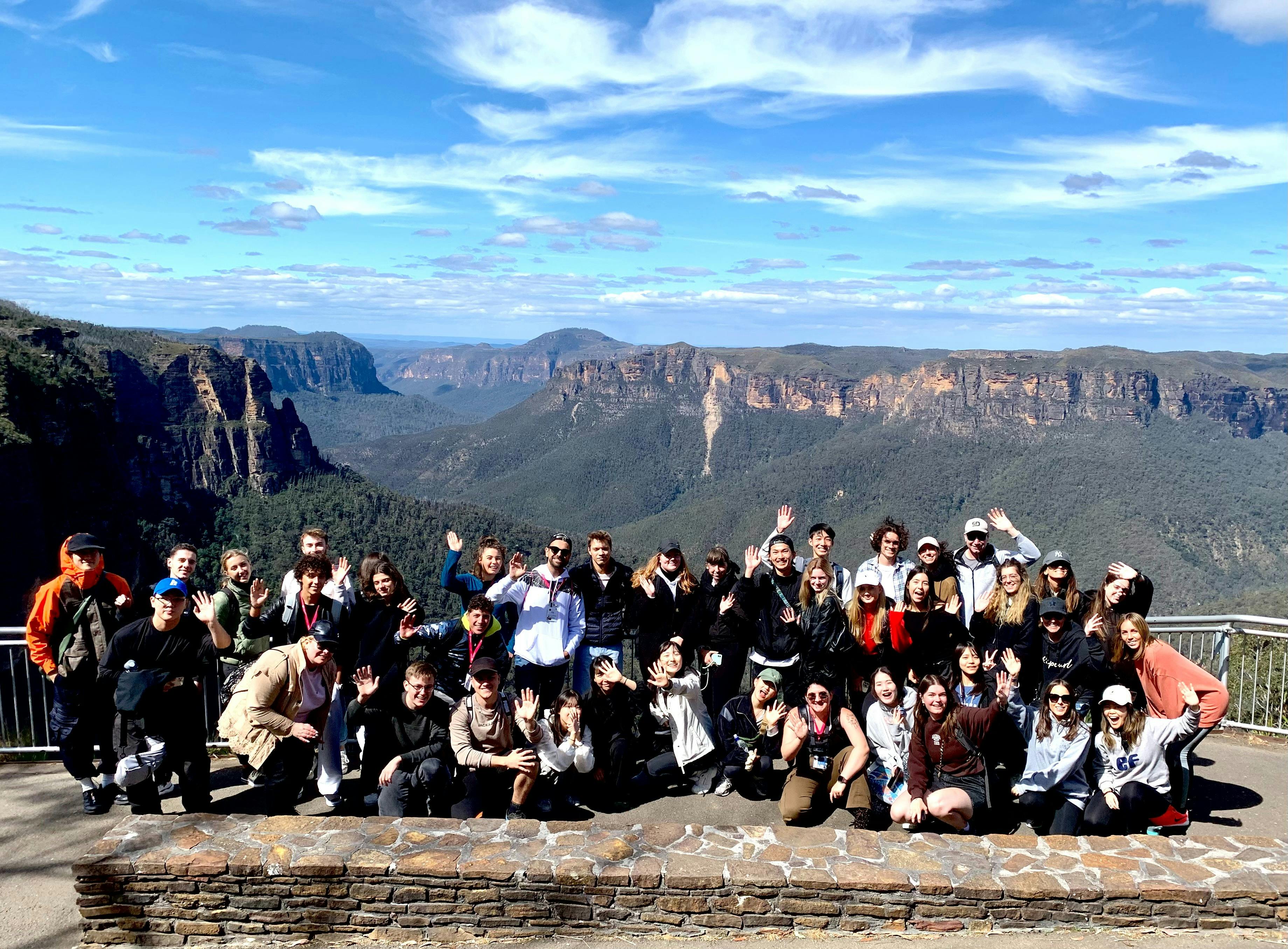 International conference group enjoying the view over  Govett's Leap as part of coach tour.