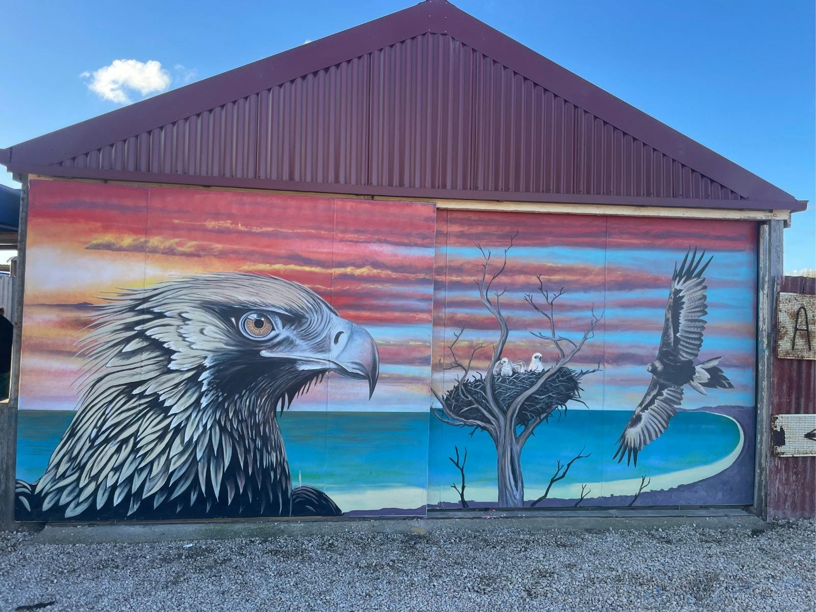 Wedge-tailed Eagle mural at Ballara Art & Lifestyle Retreat, artist Jason Swales