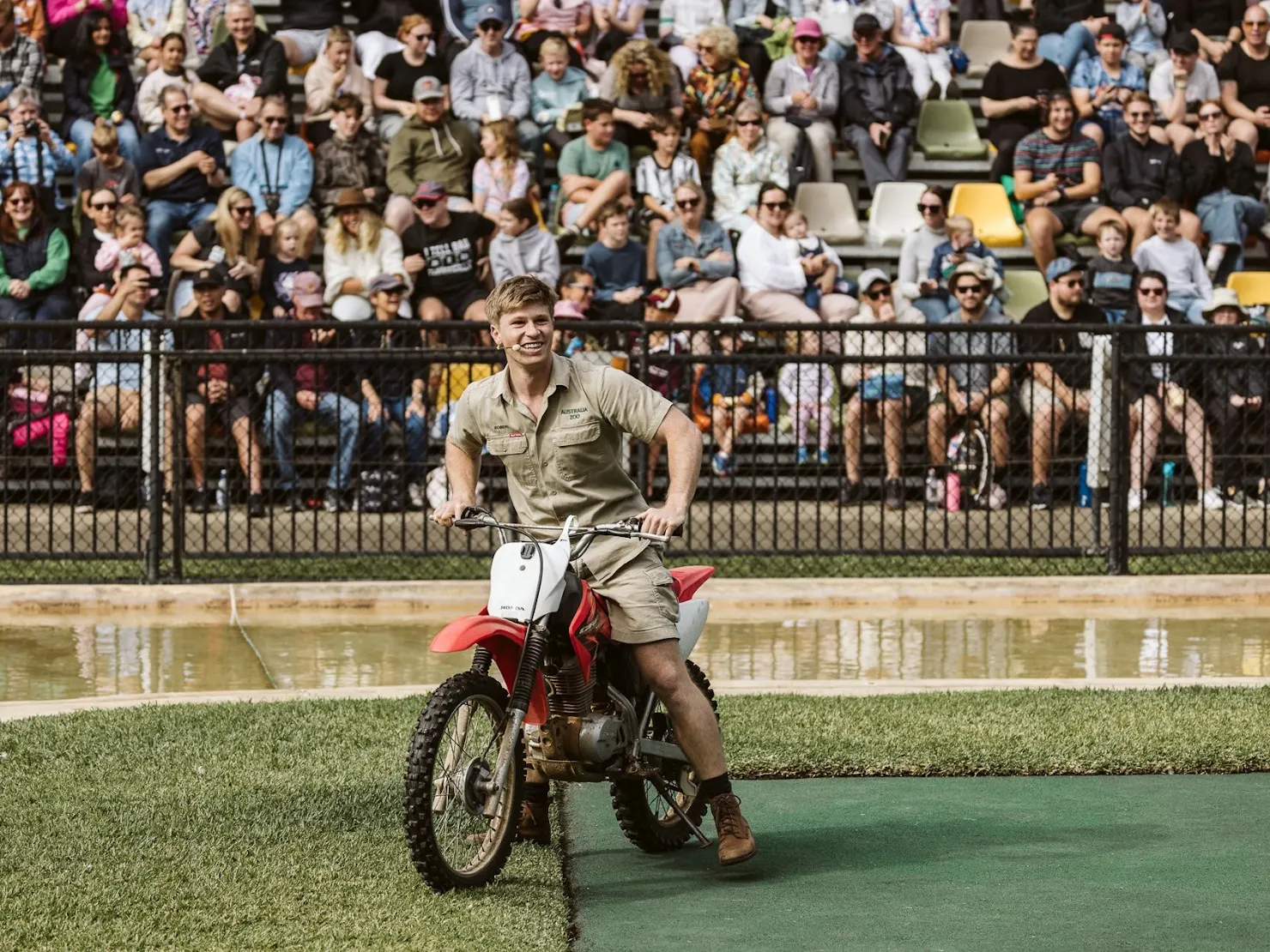 Robert Irwin on his motorbike in Crocoseum