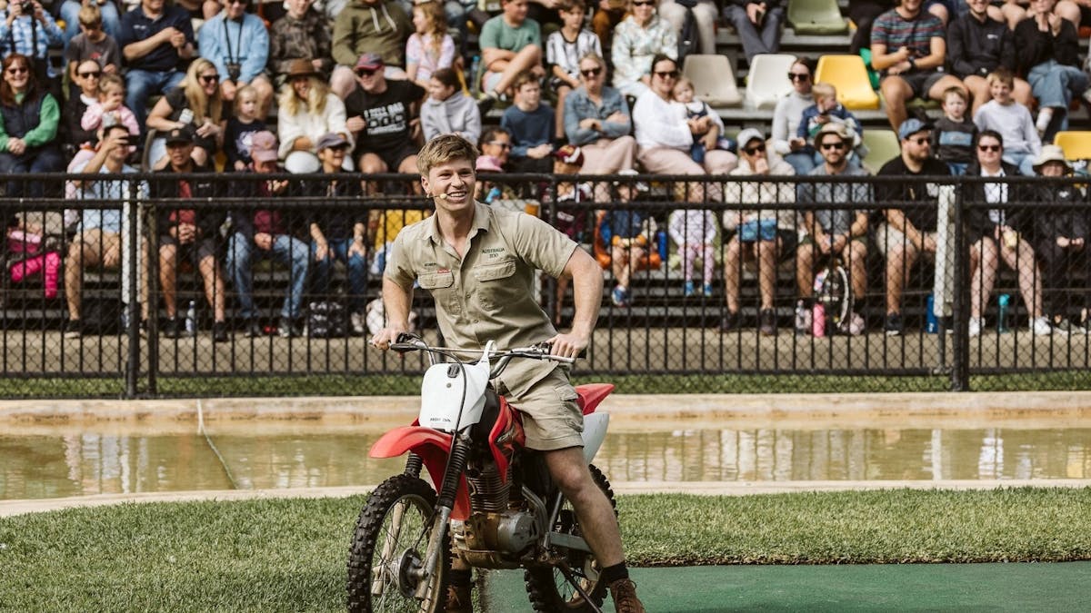 Robert Irwin on his motorbike in Crocoseum