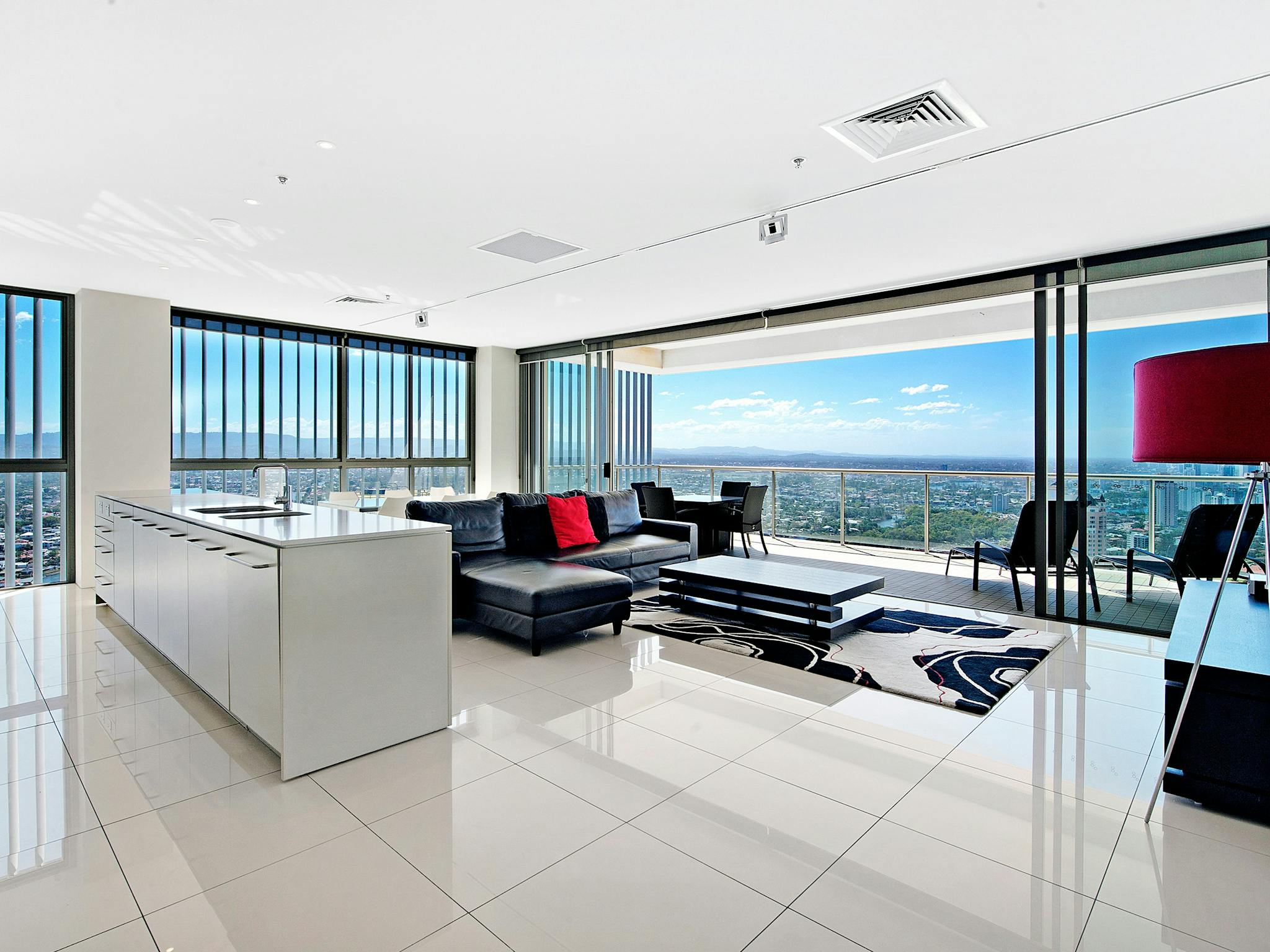 Living Area in 2 Bedroom Solitaire Suite at ULTIQA Air on Broadbeach Living Area in 2 Bedroom Solitaire Suite at ULTIQA Air on Broadbeach