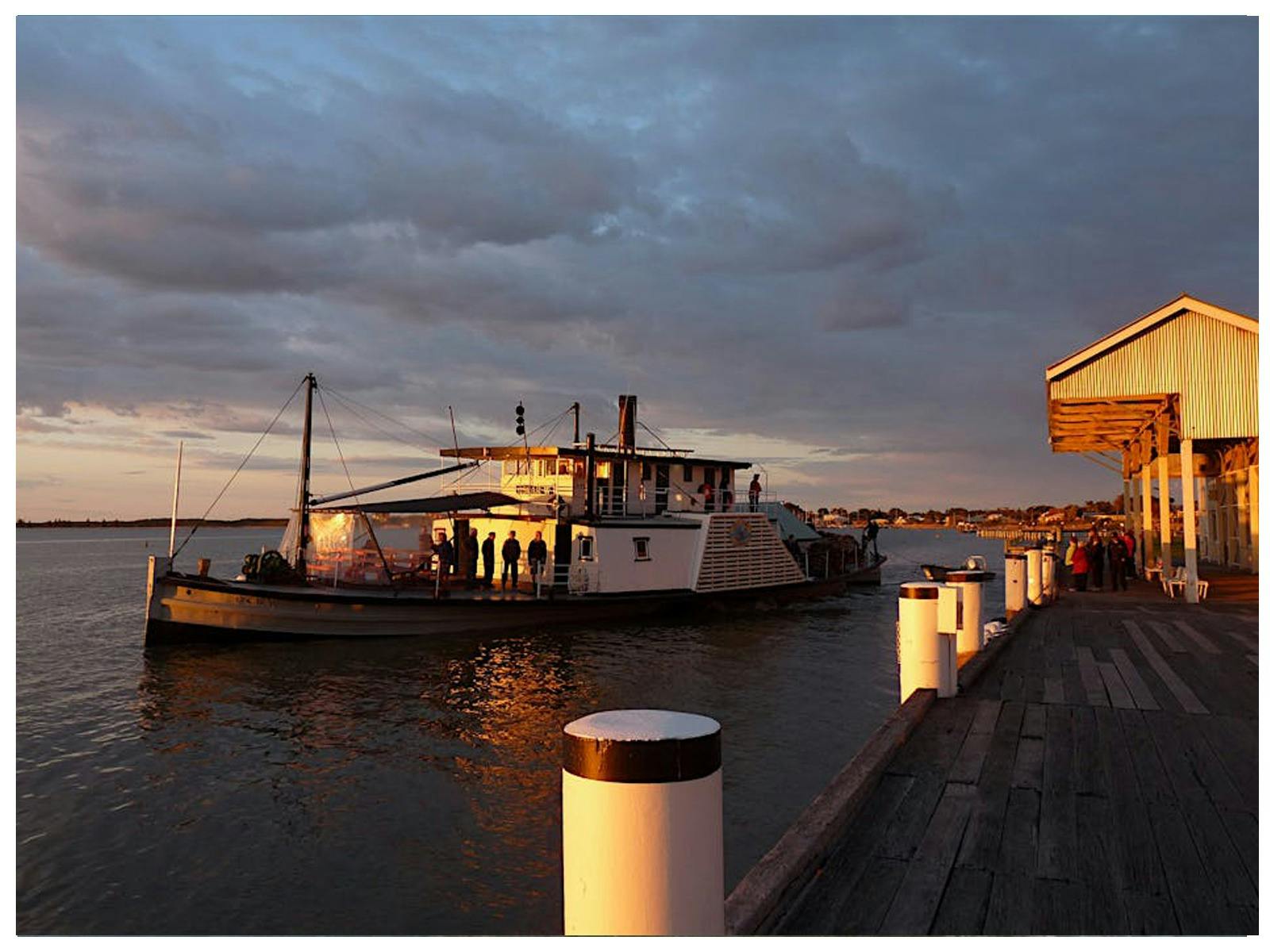 The PS Oscar W leaving the Goolwa Wharf for the Twilight Cruise