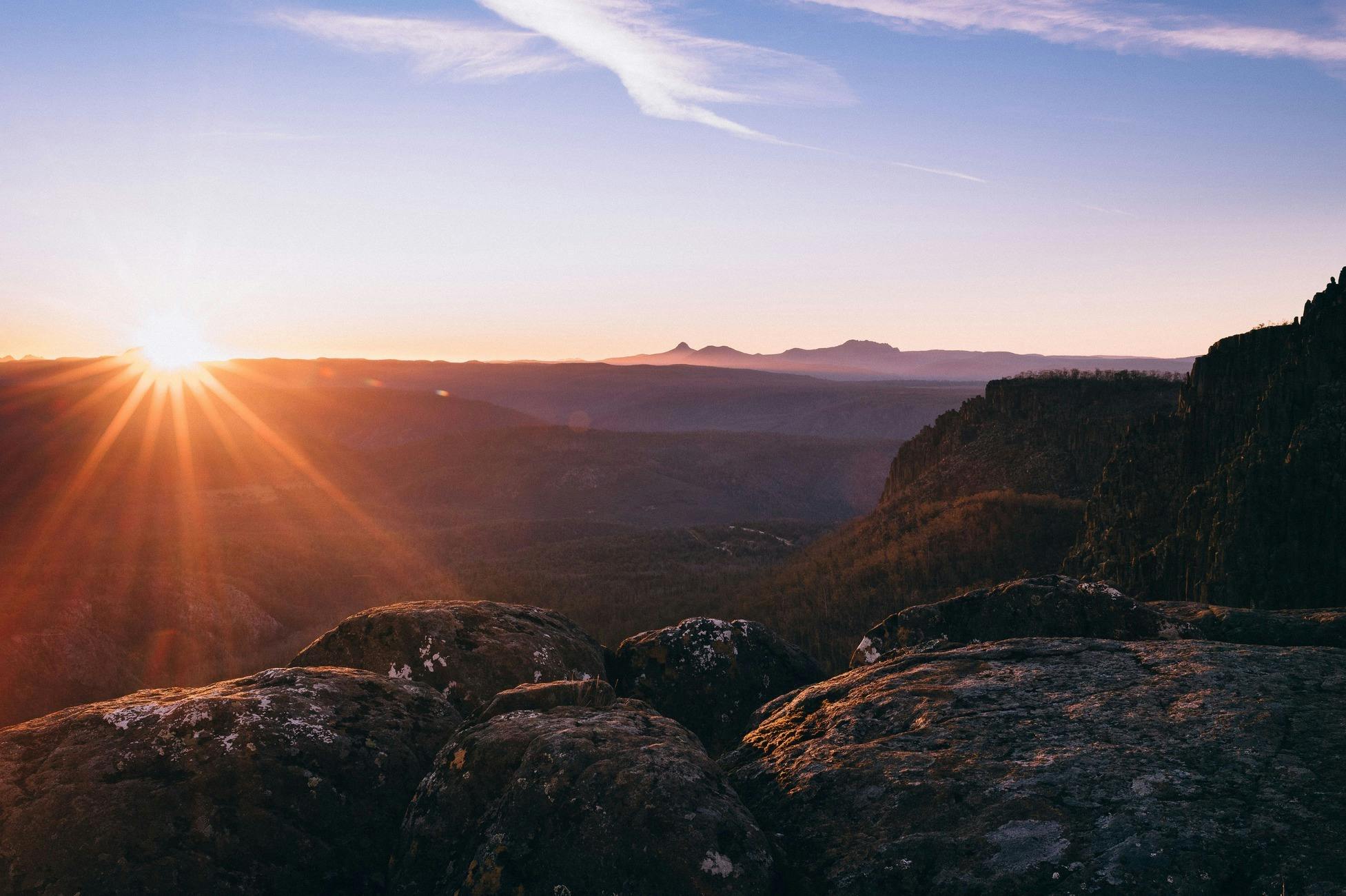 View west at sunset from the cliffs of Devils Gullet