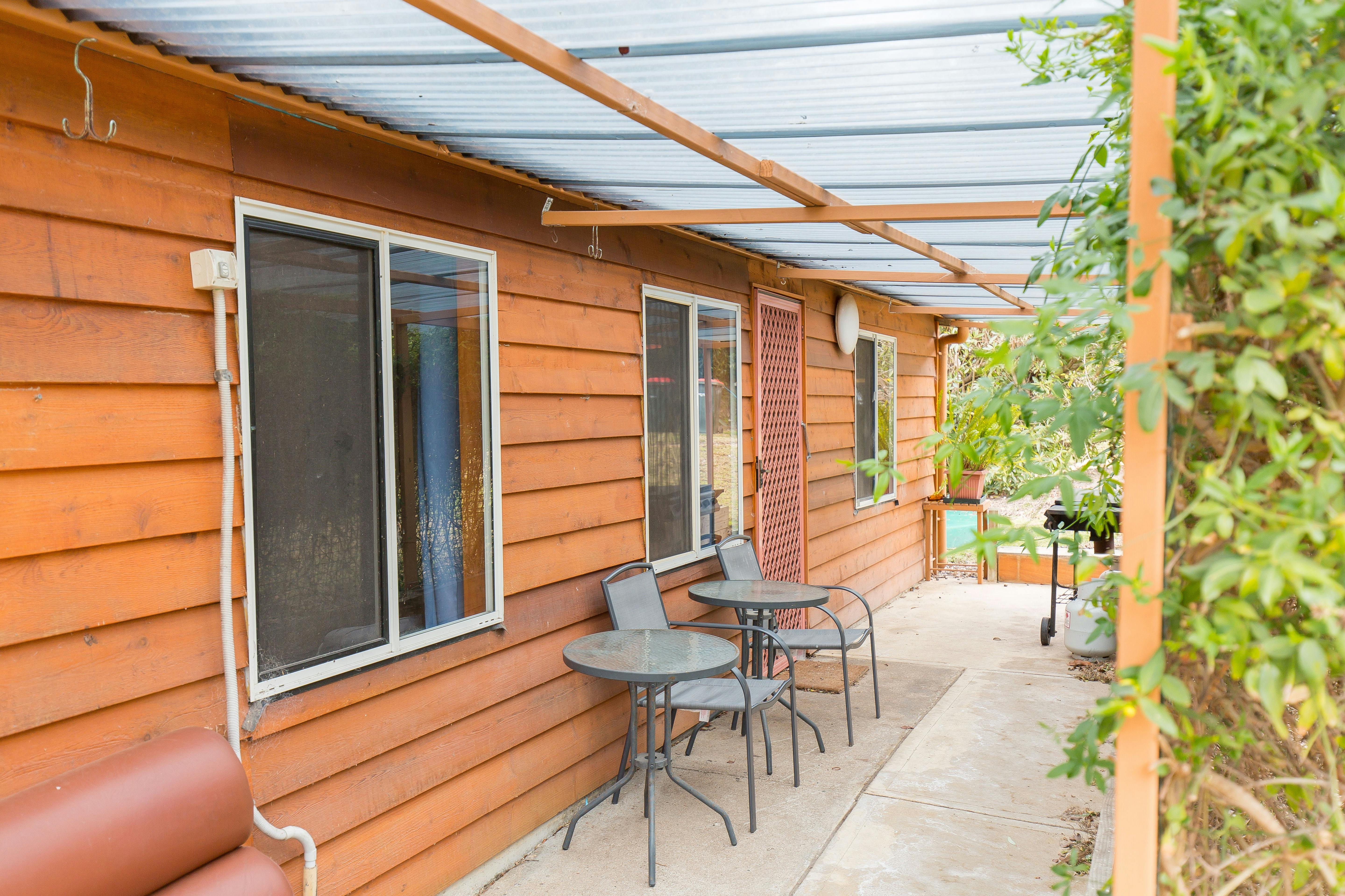 The Shack is our 2 bedroom self contained cottage. It stands alone with a grassed area outside