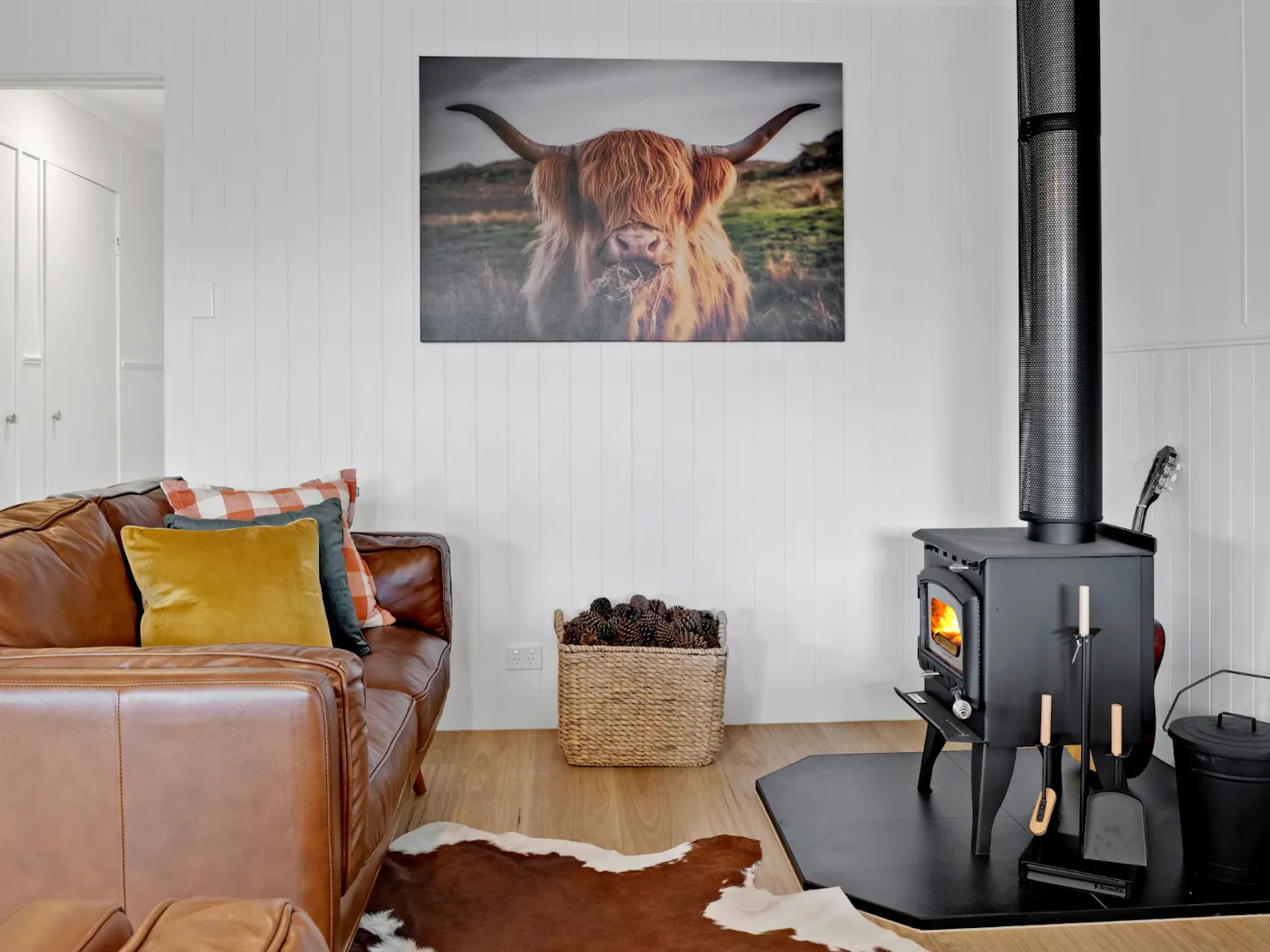 Cosy living room with indoor fireplace