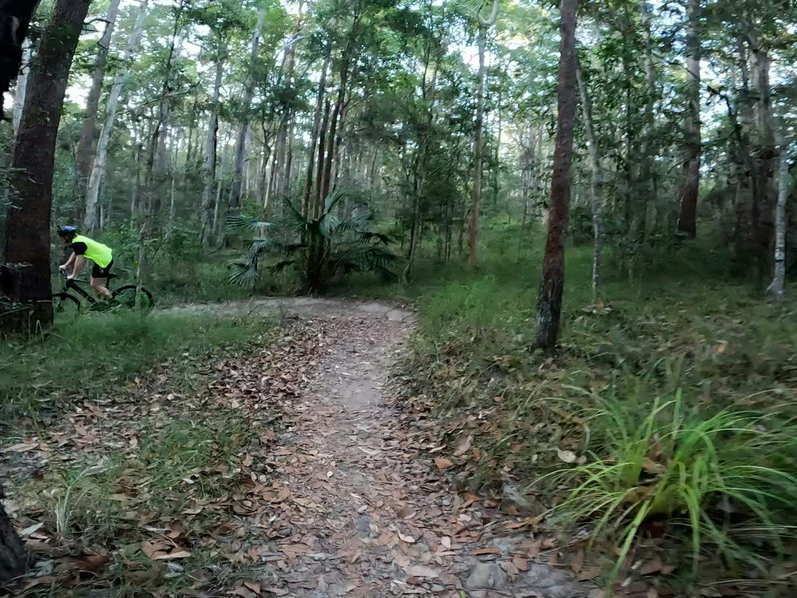 Riding a switchback onParklands MTB trail Riding a switchback onParklands MTB trail