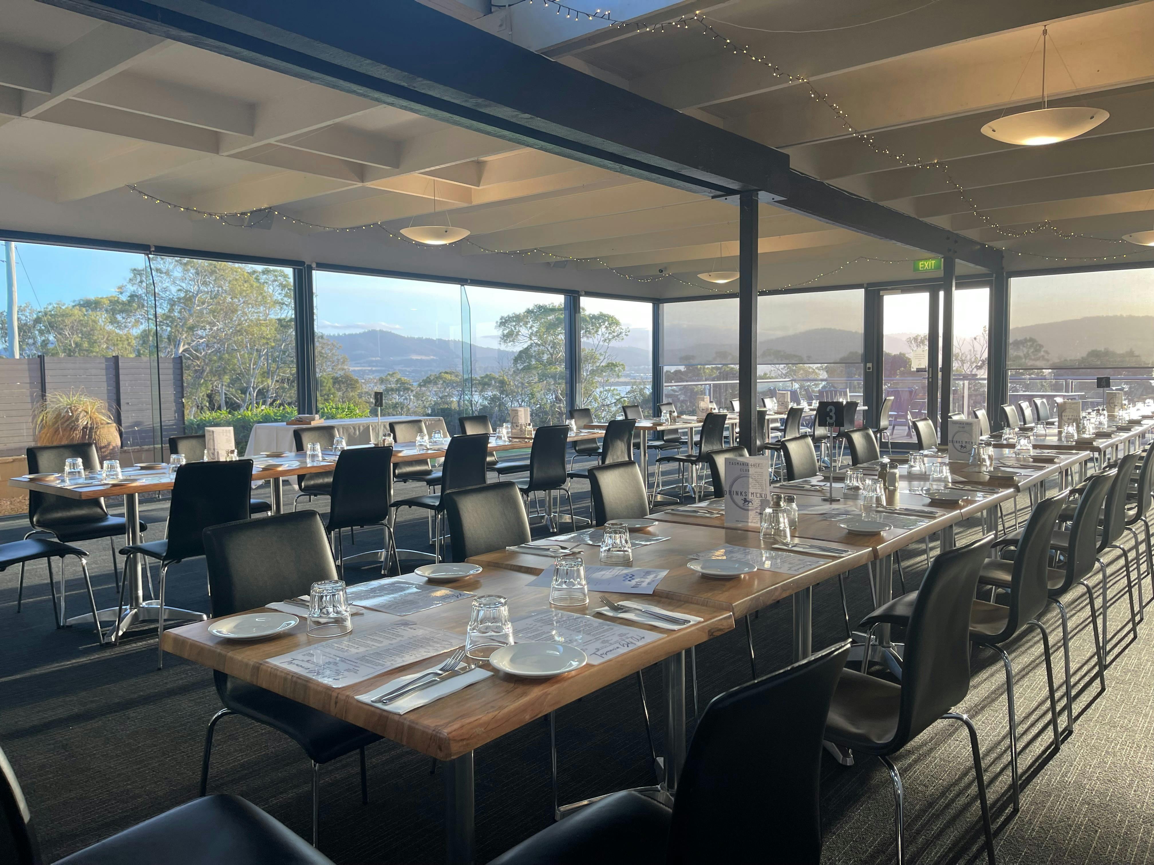 Restaurant set up for large dinner booking
