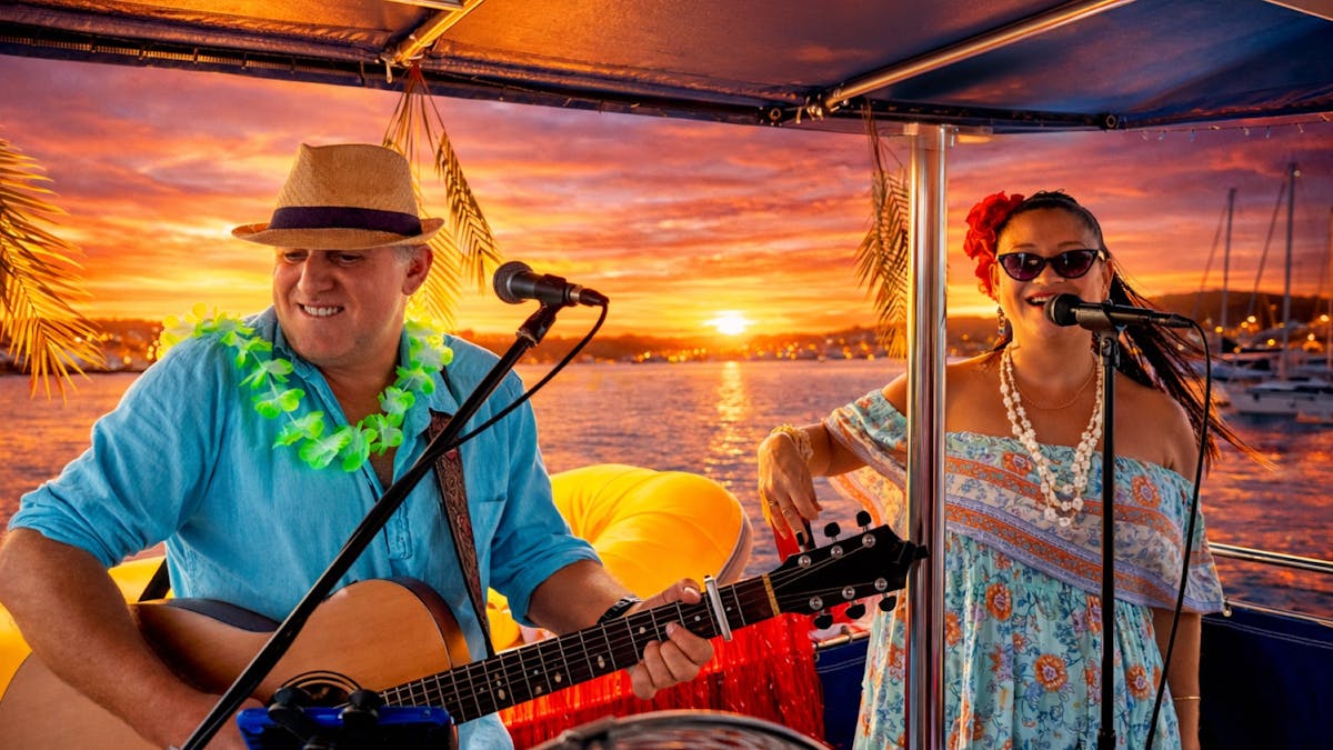 Mango Junction band with sunset backdrop