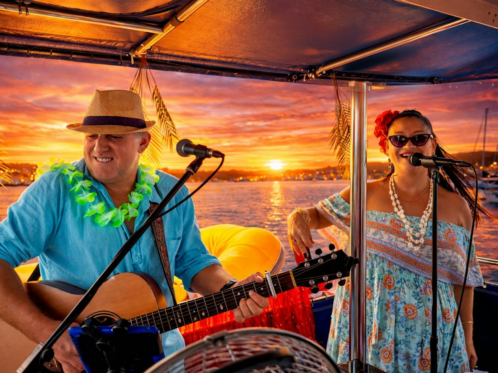 Mango Junction band with sunset backdrop Mango Junction band with sunset backdrop