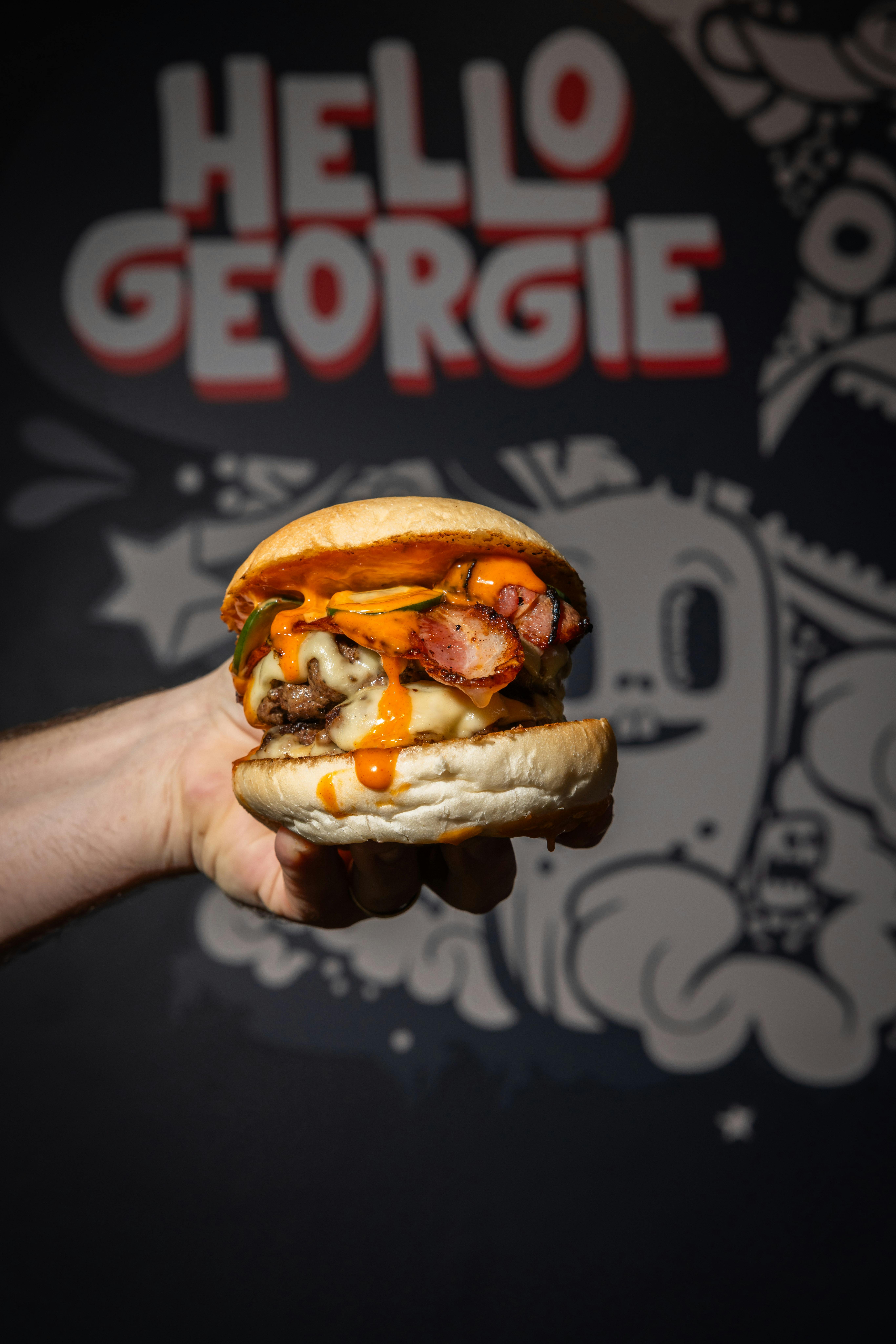 Hello Georgie burger food launceston coffe pastry buns beverage CBD dinner breakfast lunch