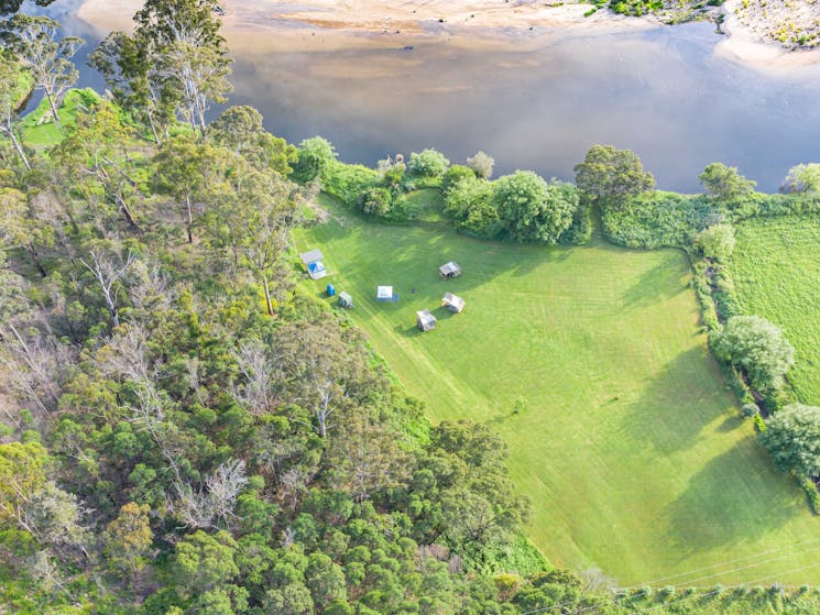 Aerial shot of Riverfront campsite