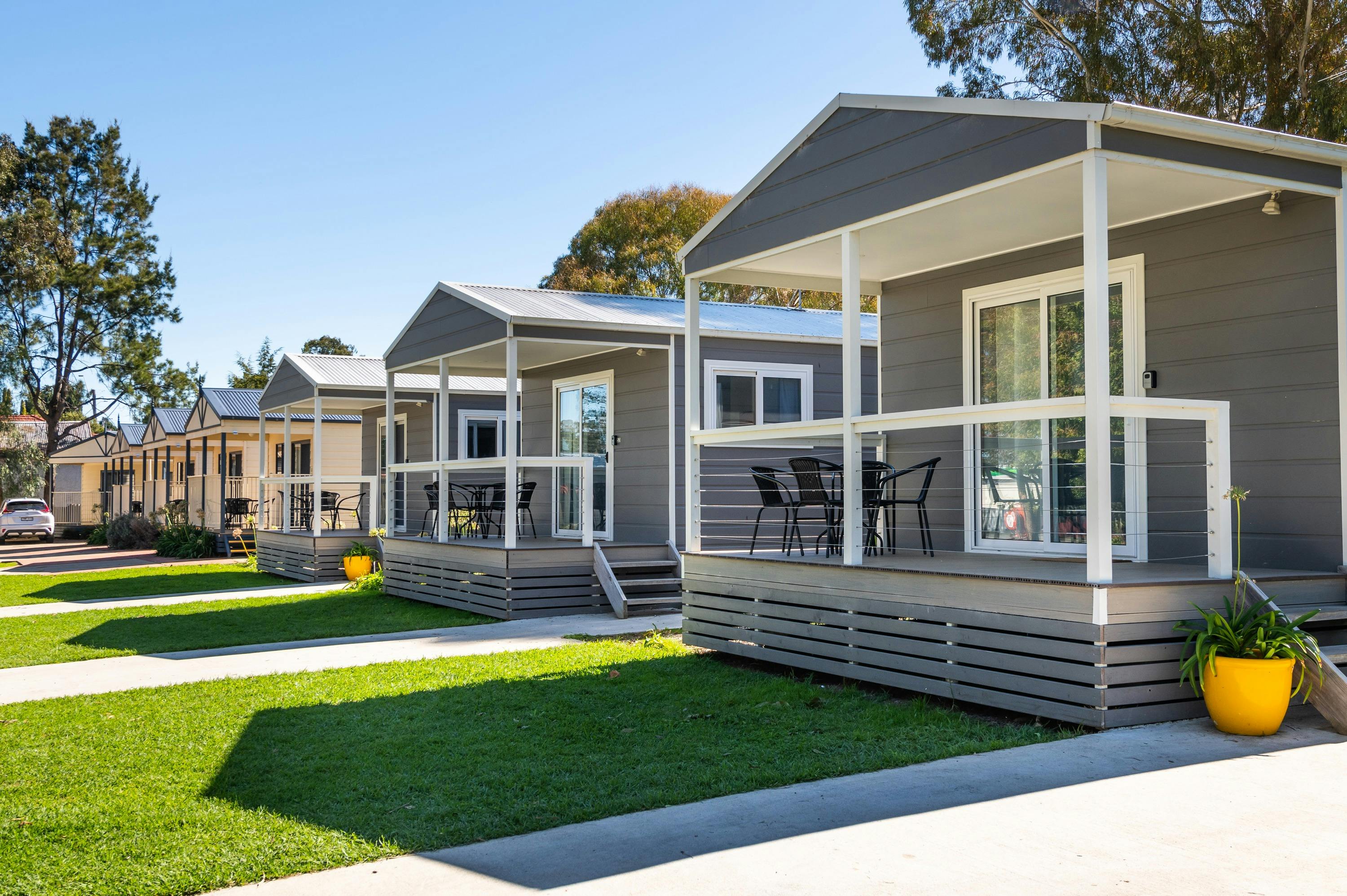Row of cabins available for accommodation.