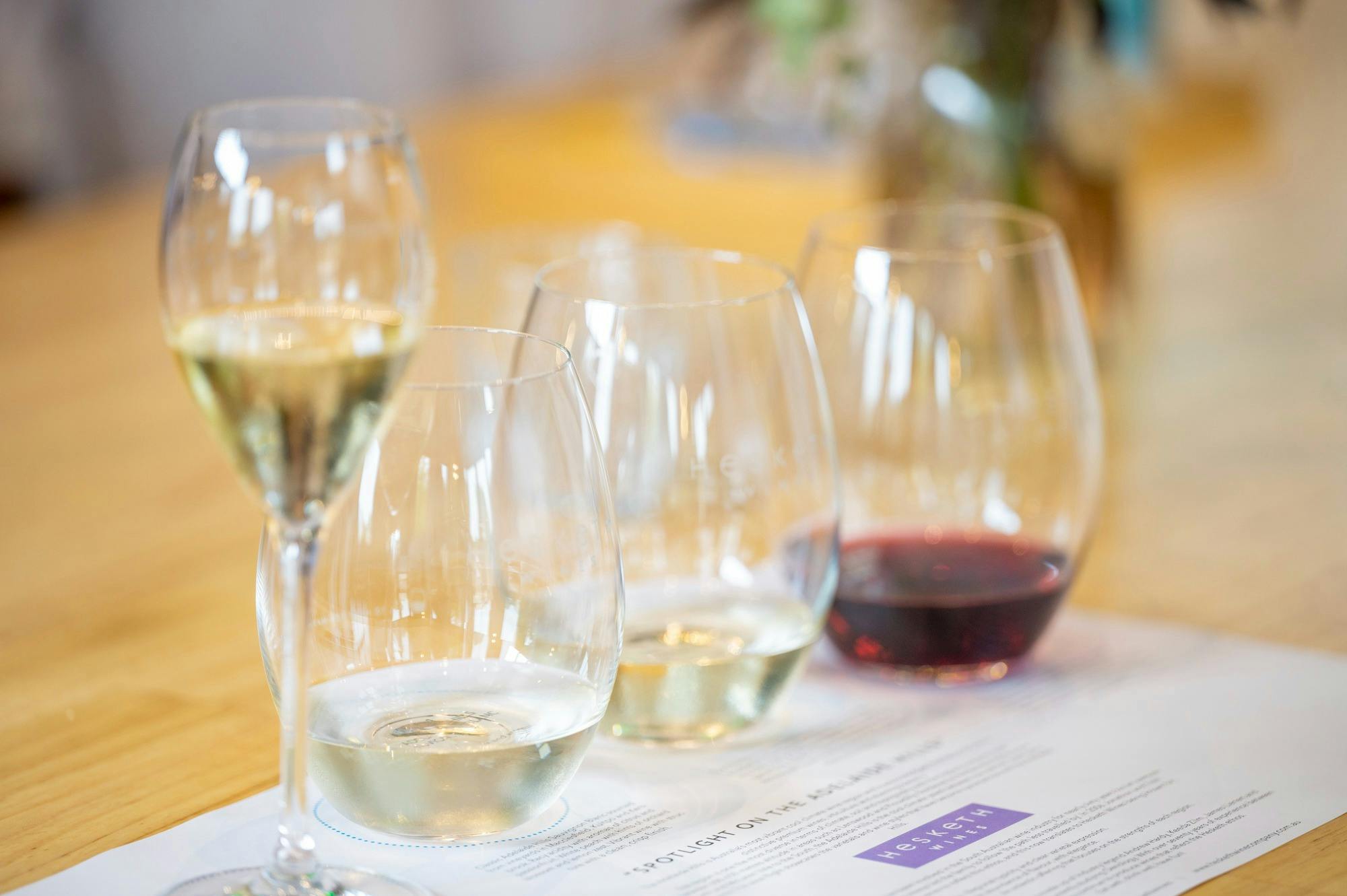 Wine flight on wooden table