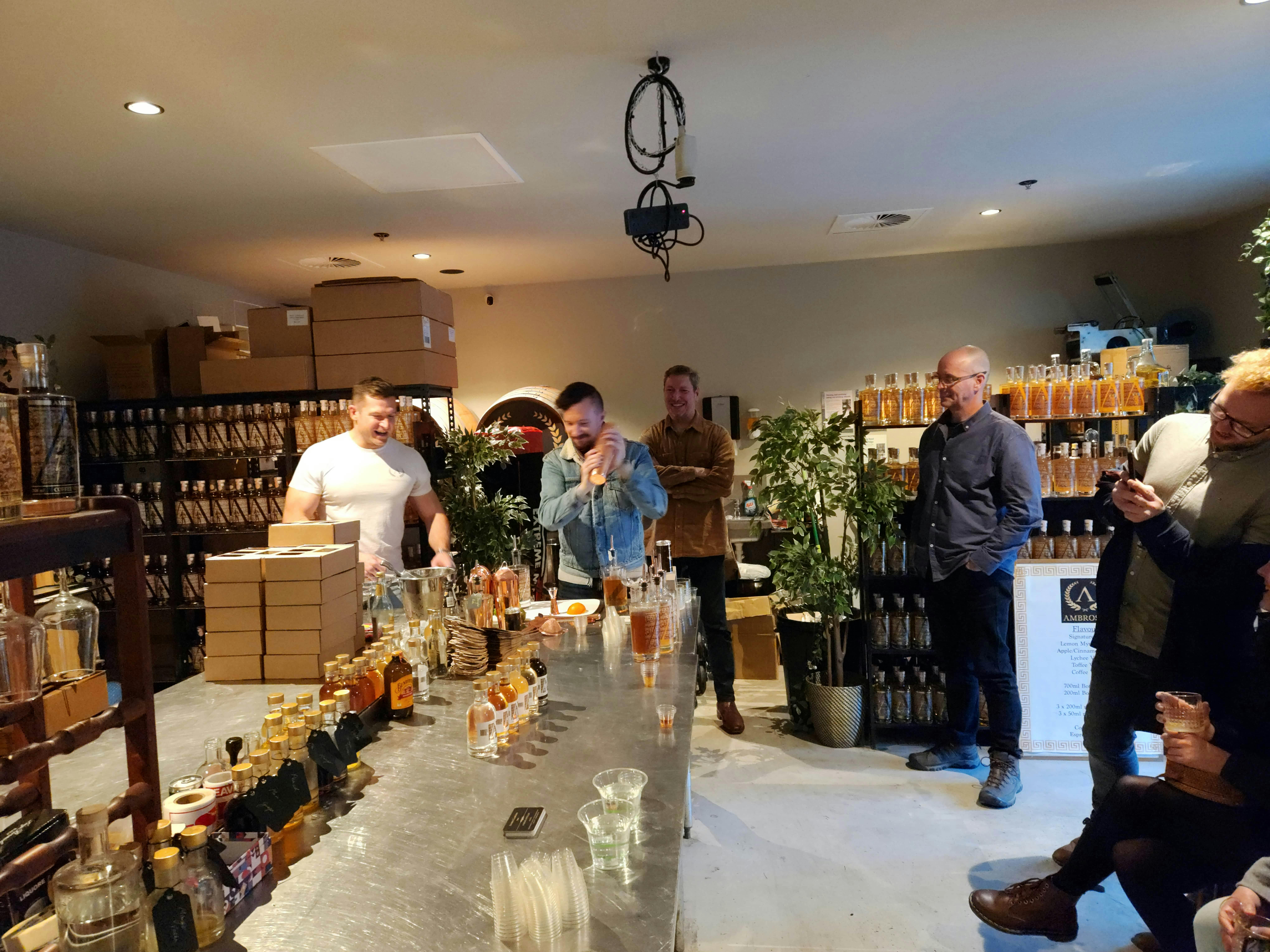 Preparing cocktail at a distillery