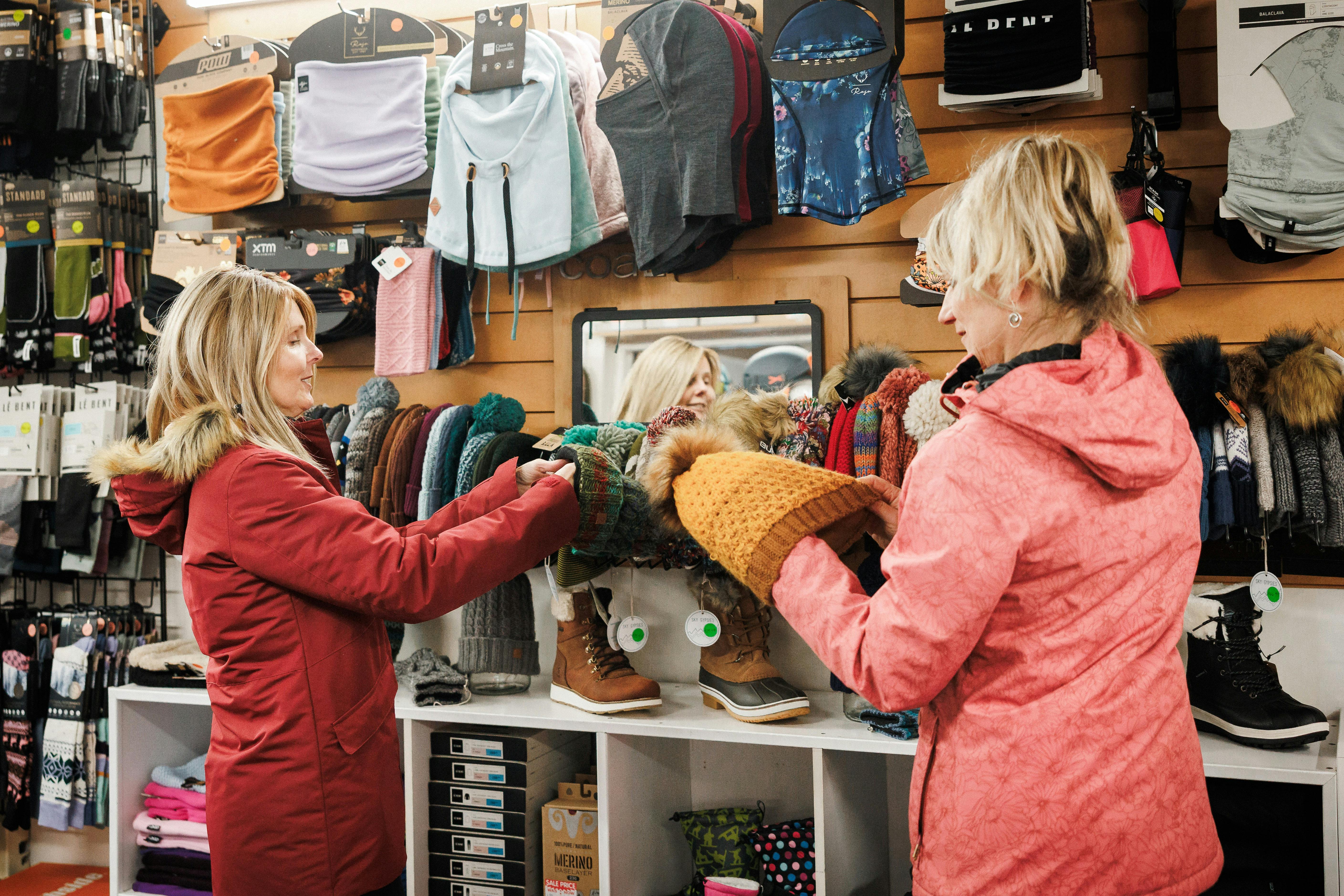 Ladies shopping for snow gear at Hoys