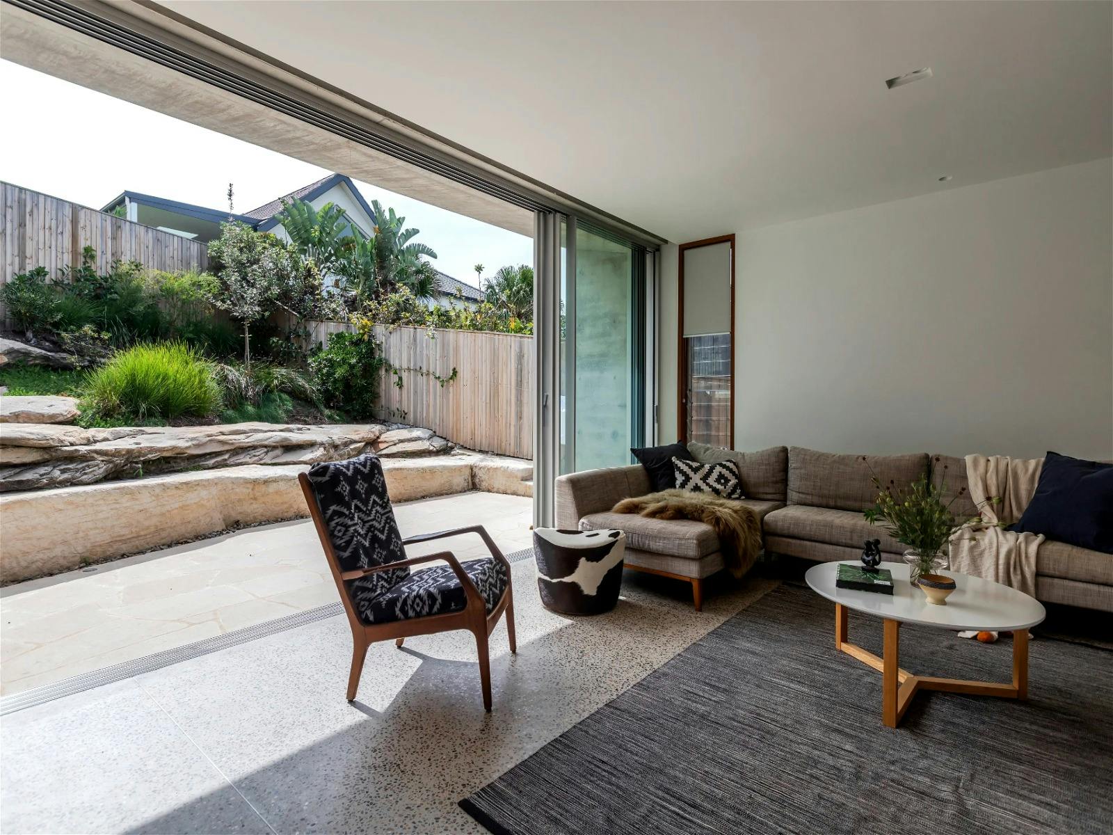 Modern living room with sleek furniture and minimalist decor