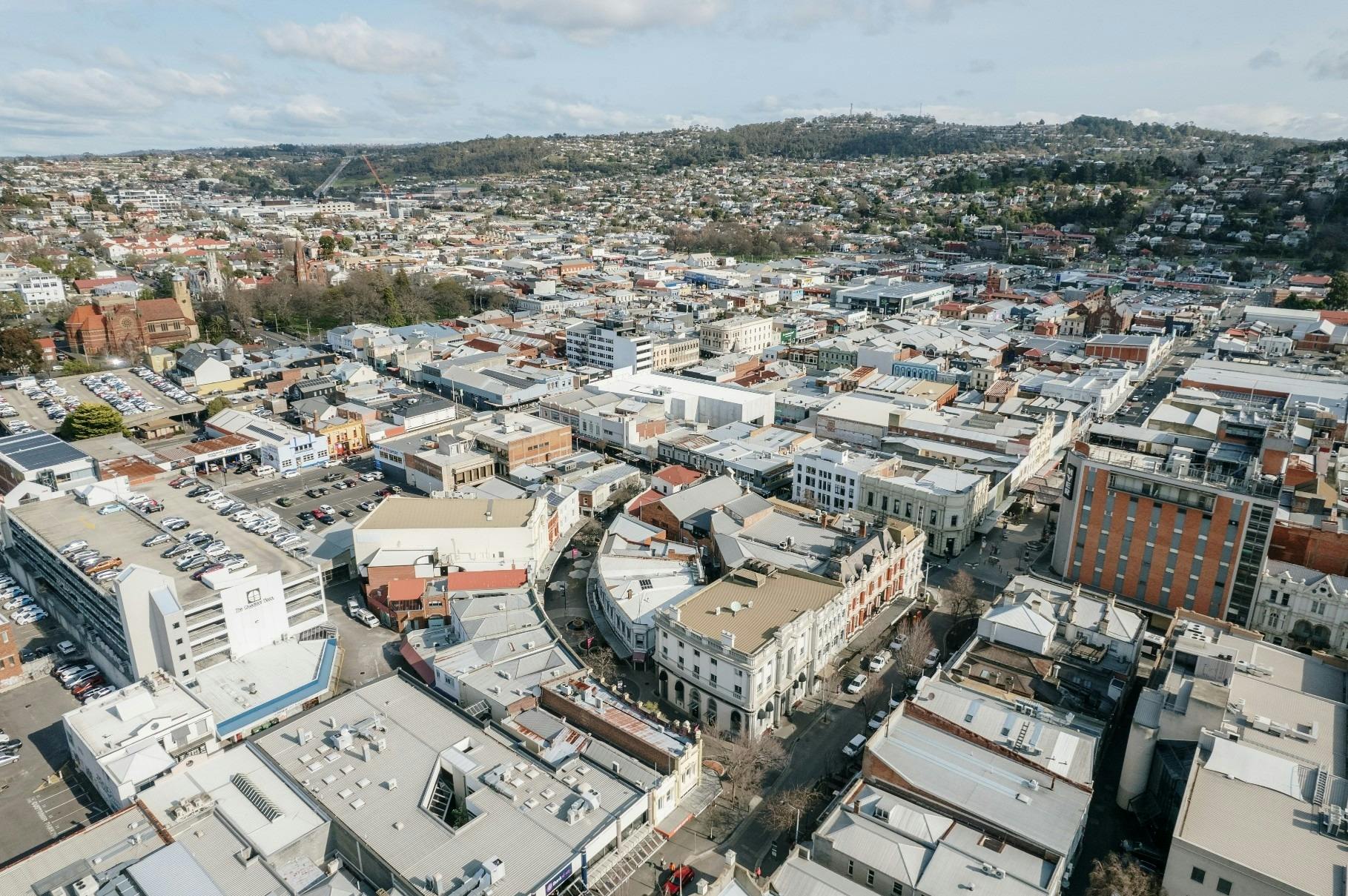 Aerial photo of Launceston CBD