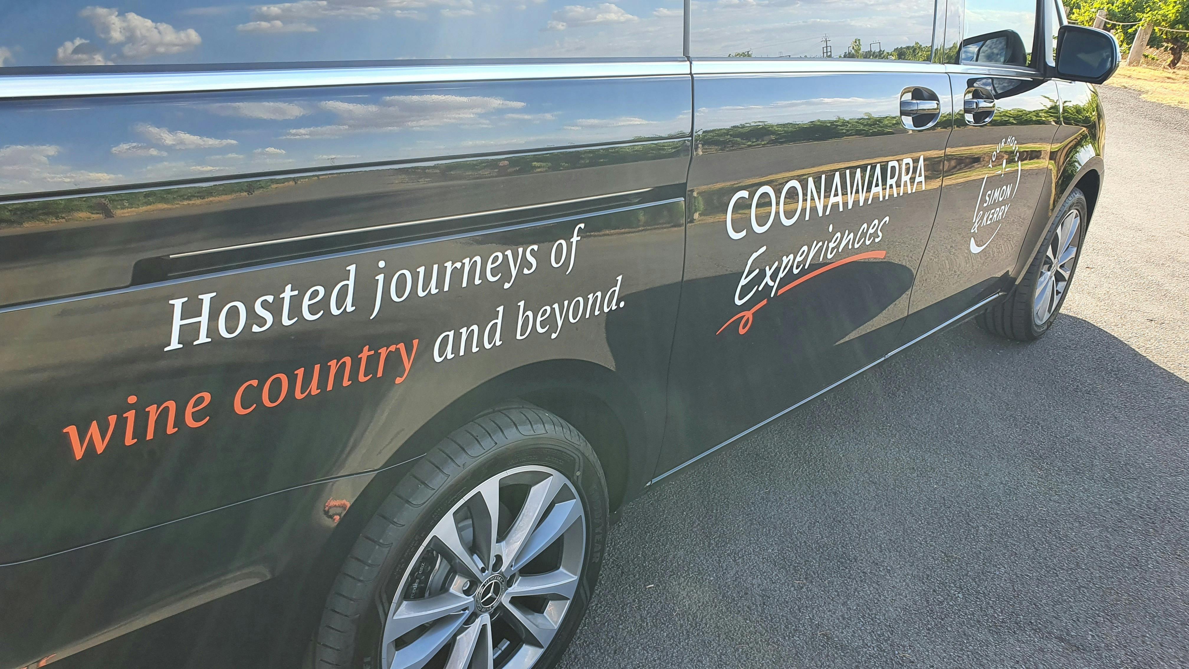 Coonawarra Experiences Mercedes Benz v250d for hire with driver outside Wynns Cooonawarra