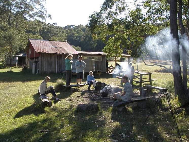 Campfire breakfast at Callicoma Hill Bunkhouse