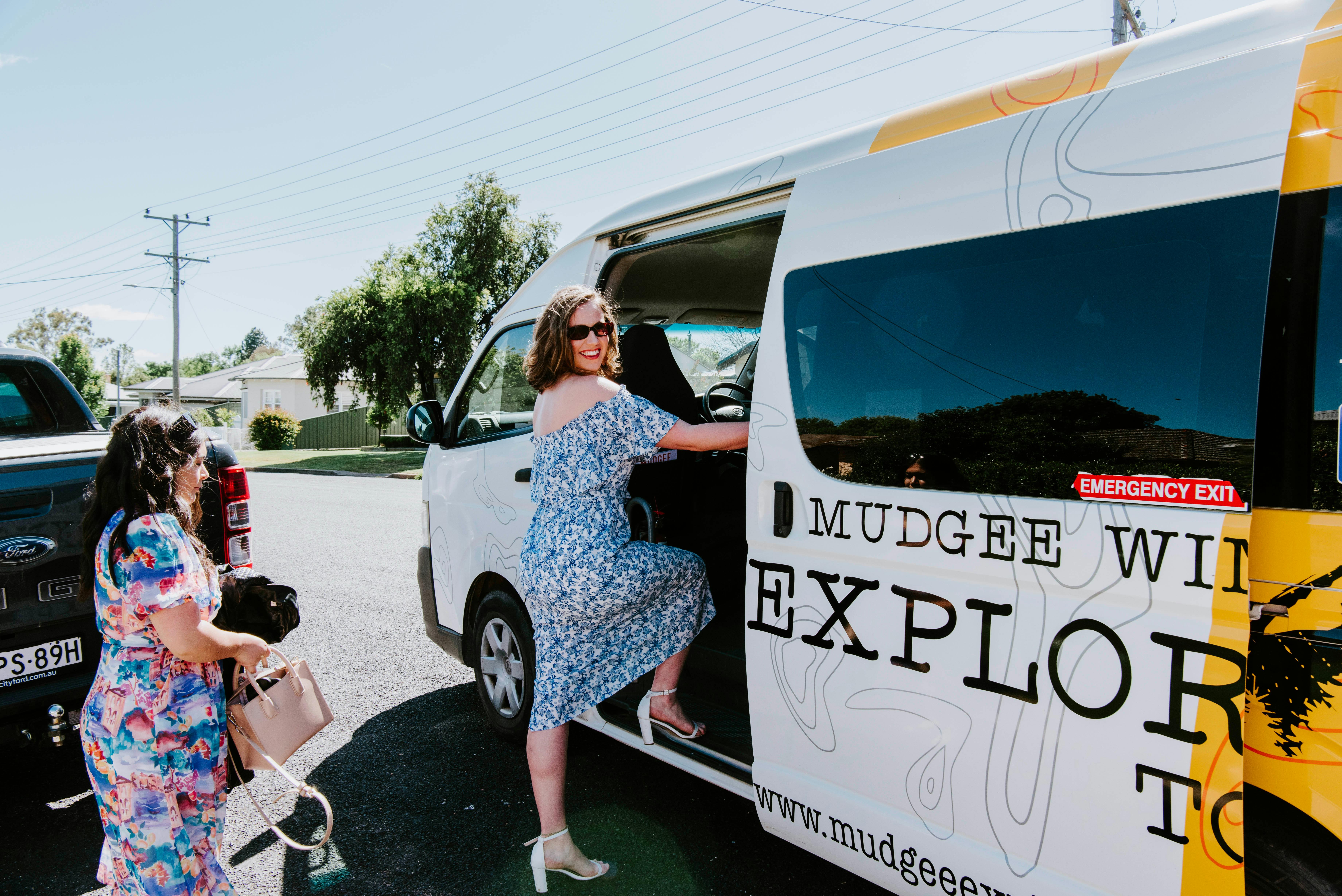 Girl stepping onto bus