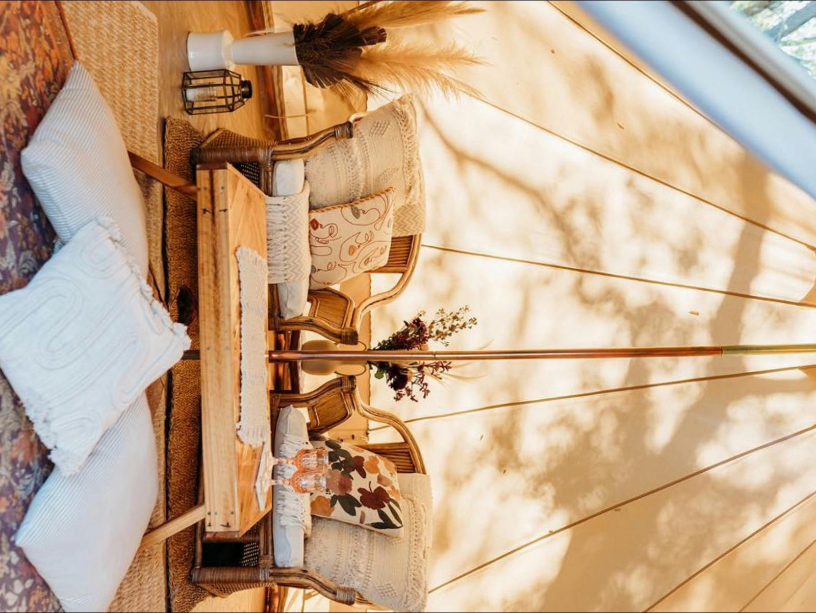 Cosy Chairs and table in bespoke Bell tent
