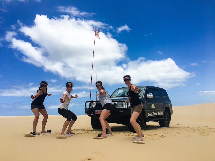 Enjoy a great sand dune experience with your friends, 4x4 adventure and sandboarding