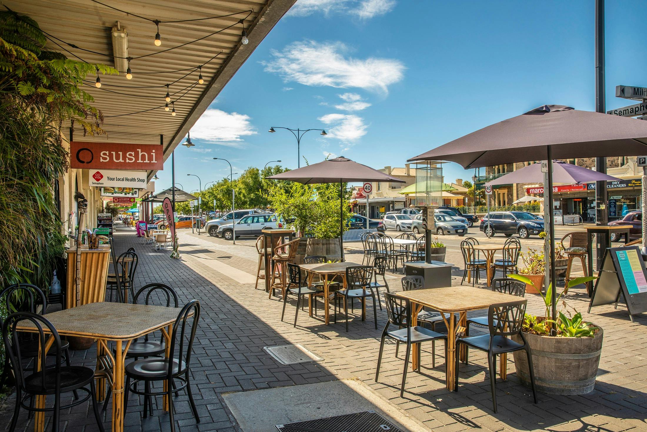Outdoor dining in nearby Semaphore Road