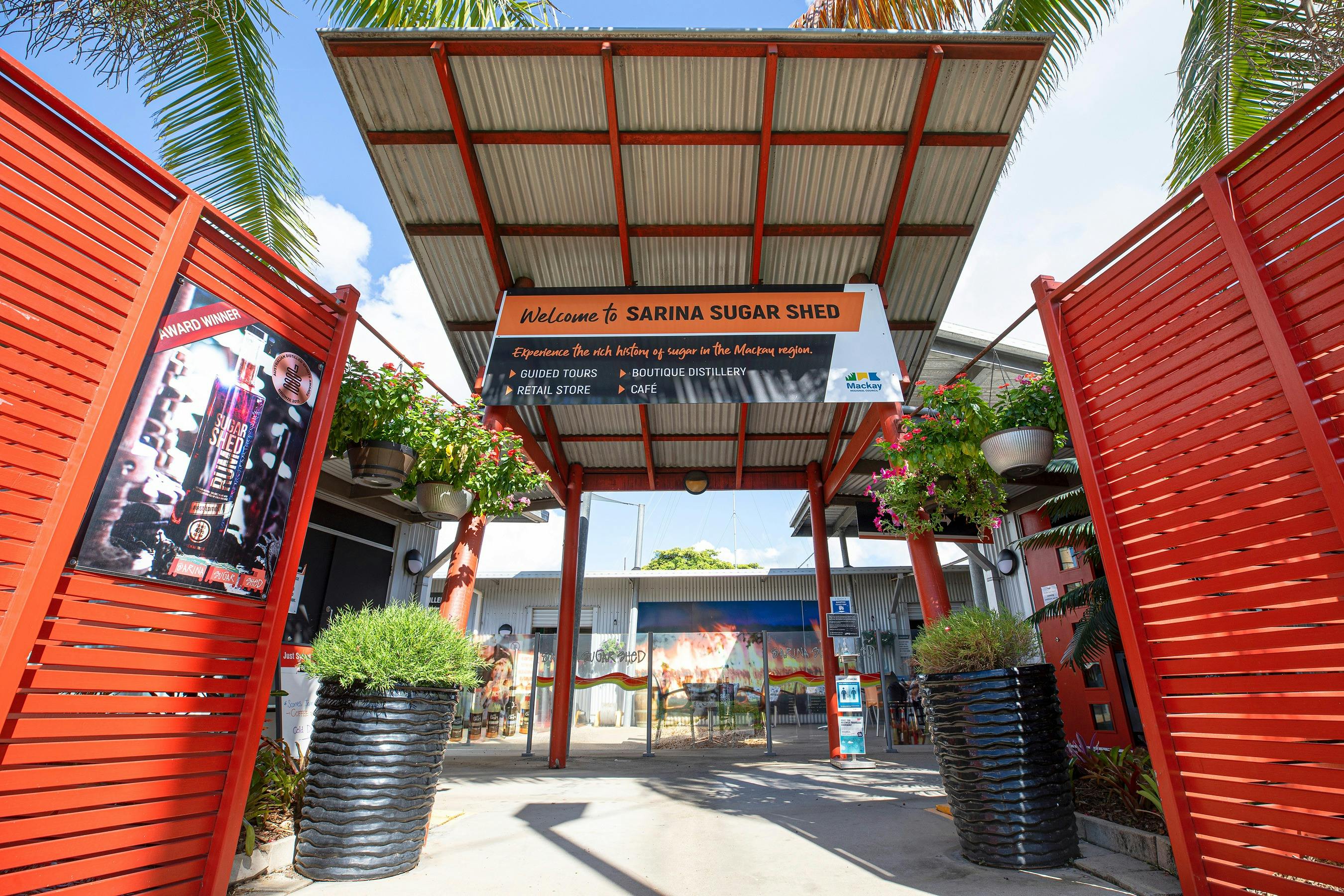 Entrance to Sarina Sugar Shed Daily Guided Tours Cafe Distillery Mackay Queensland