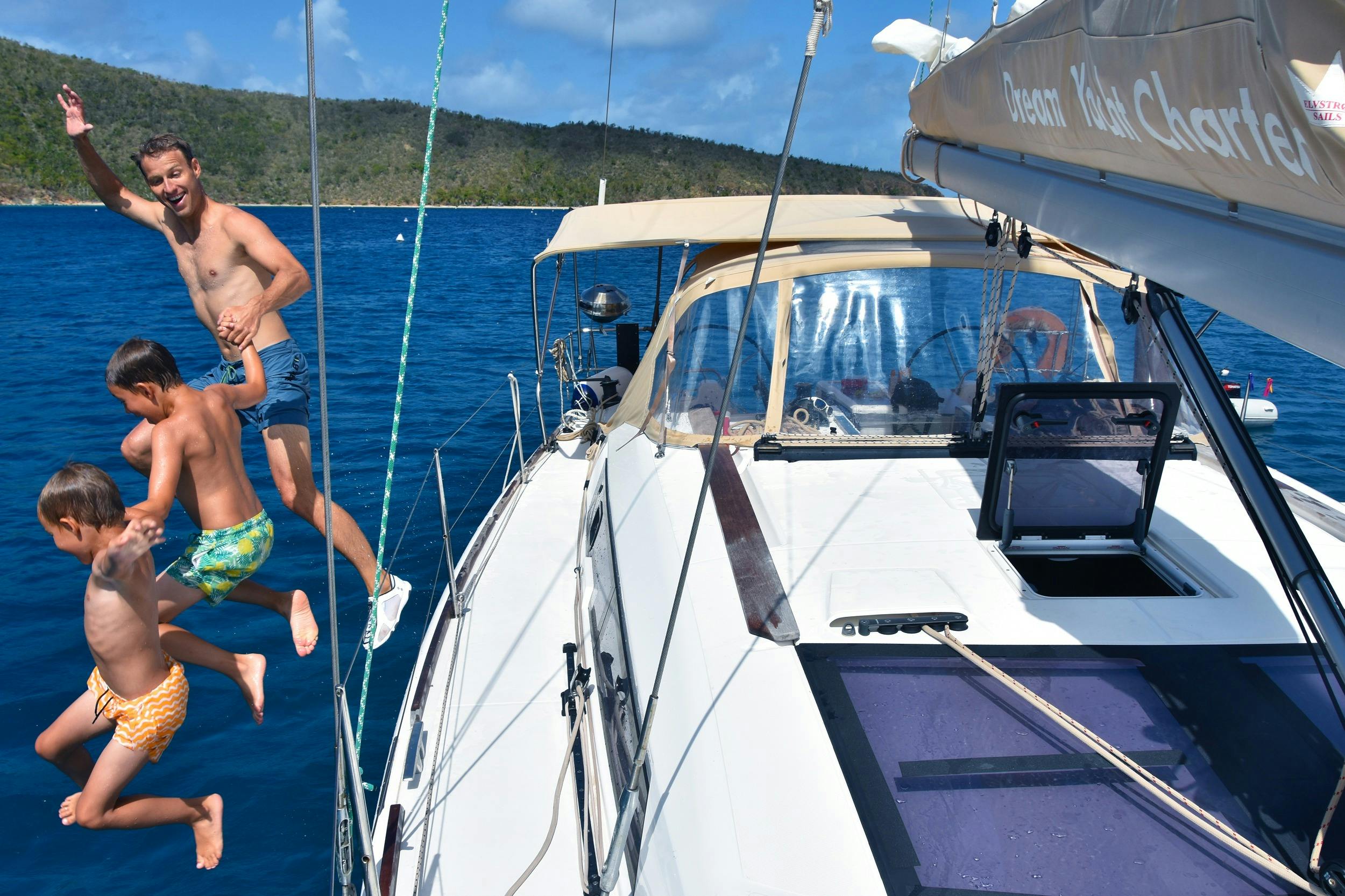 Jumping off the Boat with Dad what better holiday to have Sailing with Dream Yacht