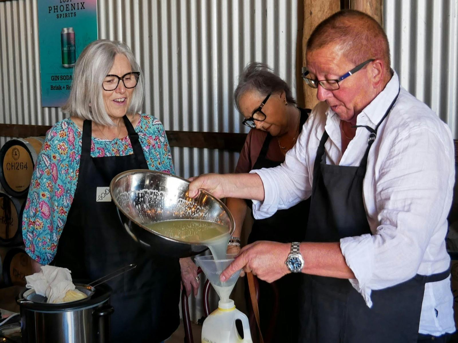 Making sure their is no waste as we make chesse at Cut Hill Distrillery