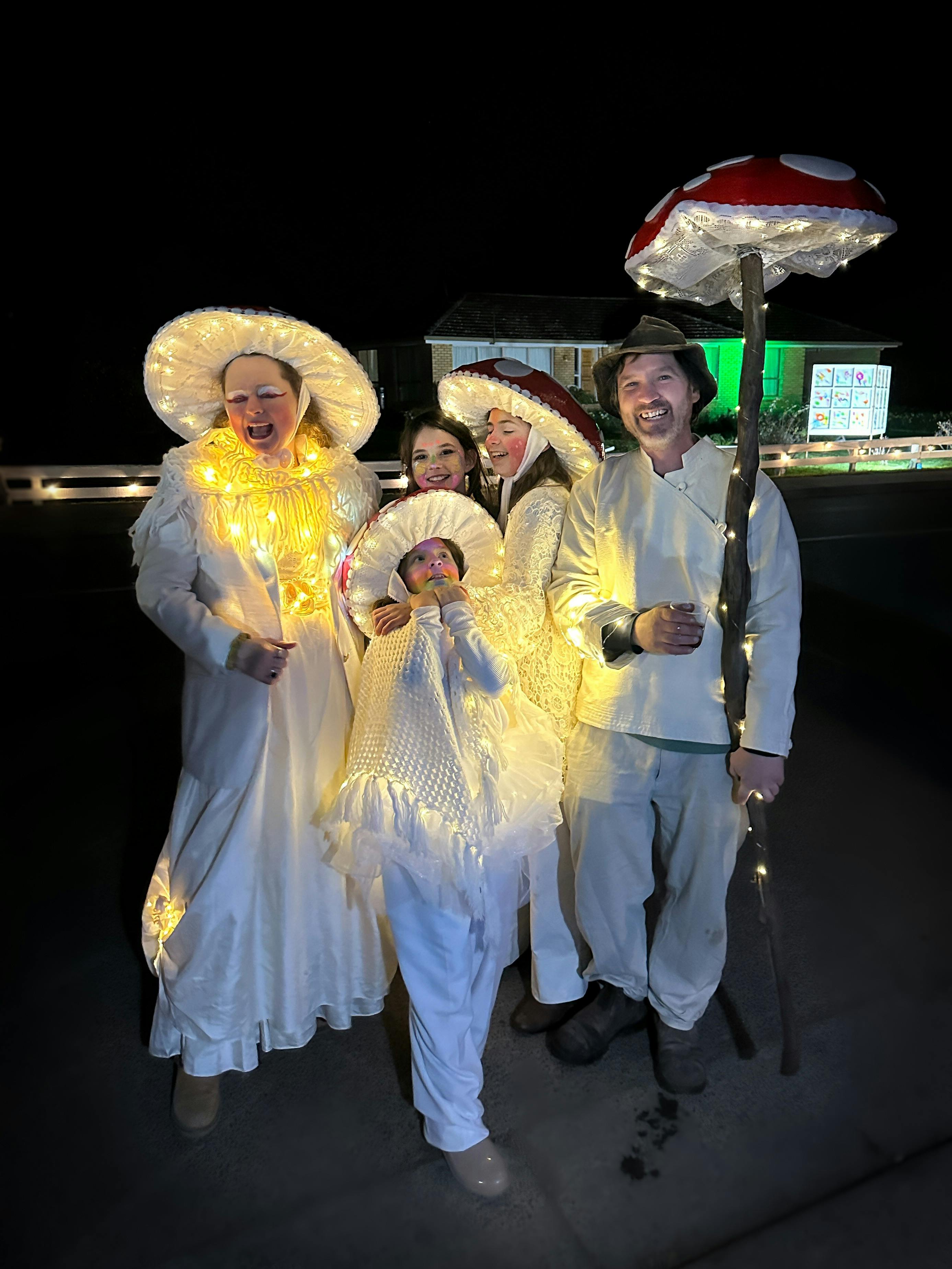 A family in themed costumes.