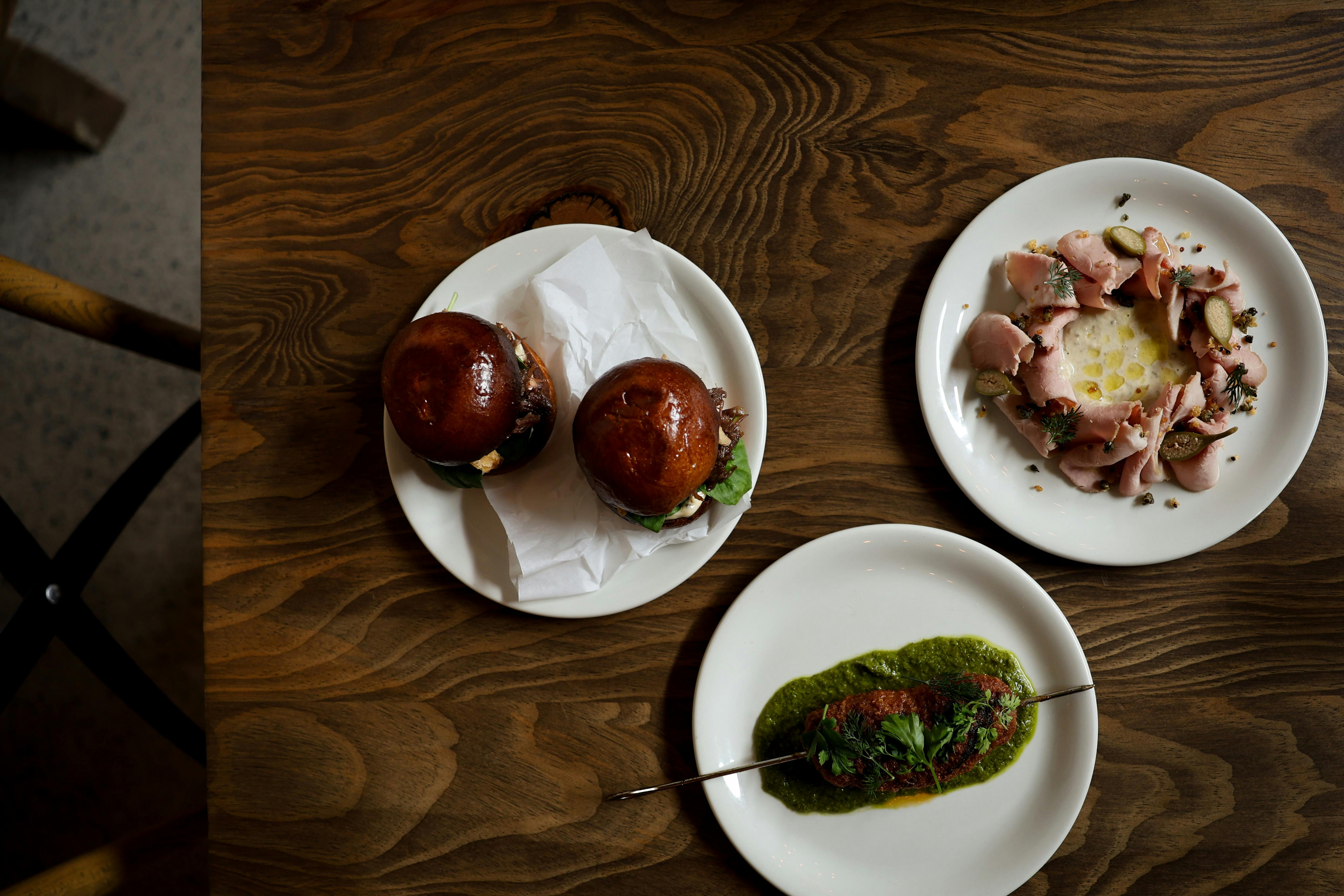 Beef cheek rolls, lamb merguez skewers and vitello tonnato at Punt Road Wines.