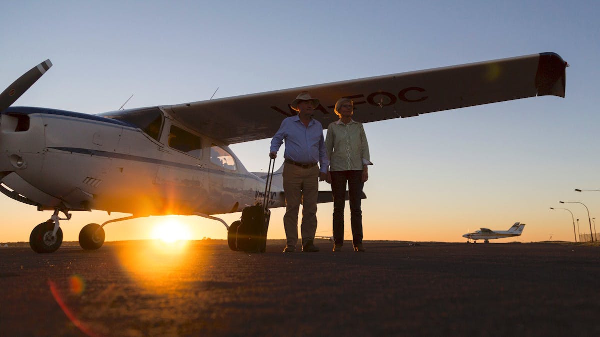 Light aircraft parked outside the Birdsville Hotel