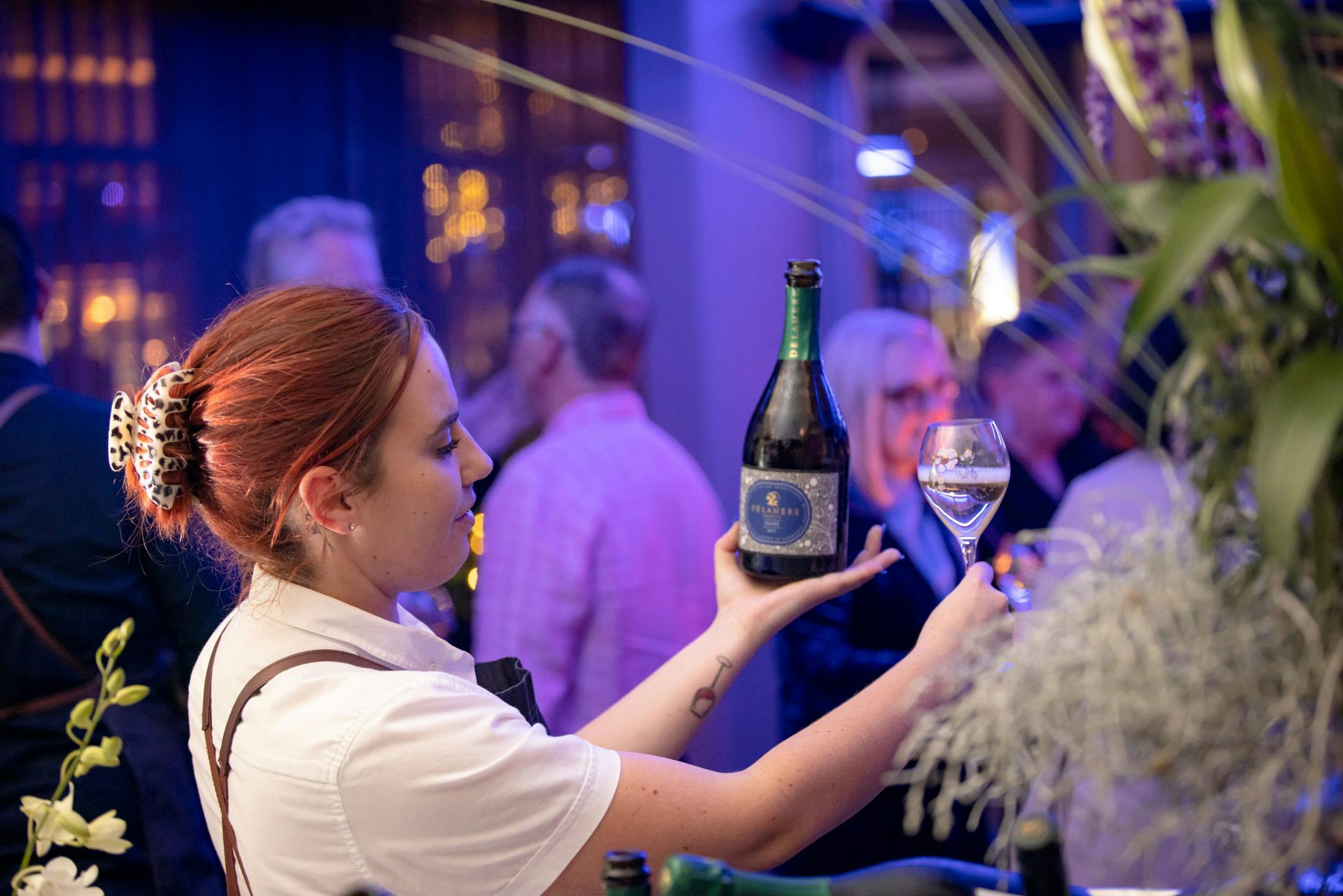 Team pouring Delamere Sparkling at Mudbar Restauarant