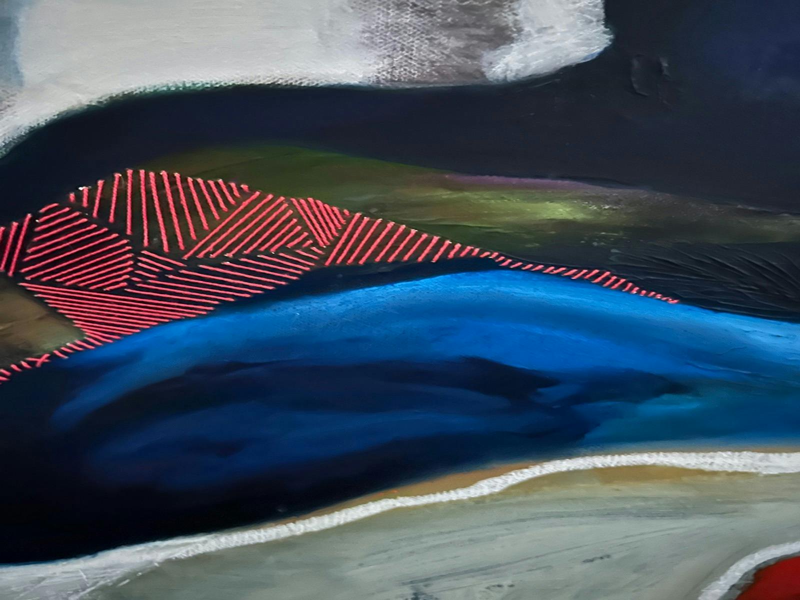 Moody Abstract painting with stitching