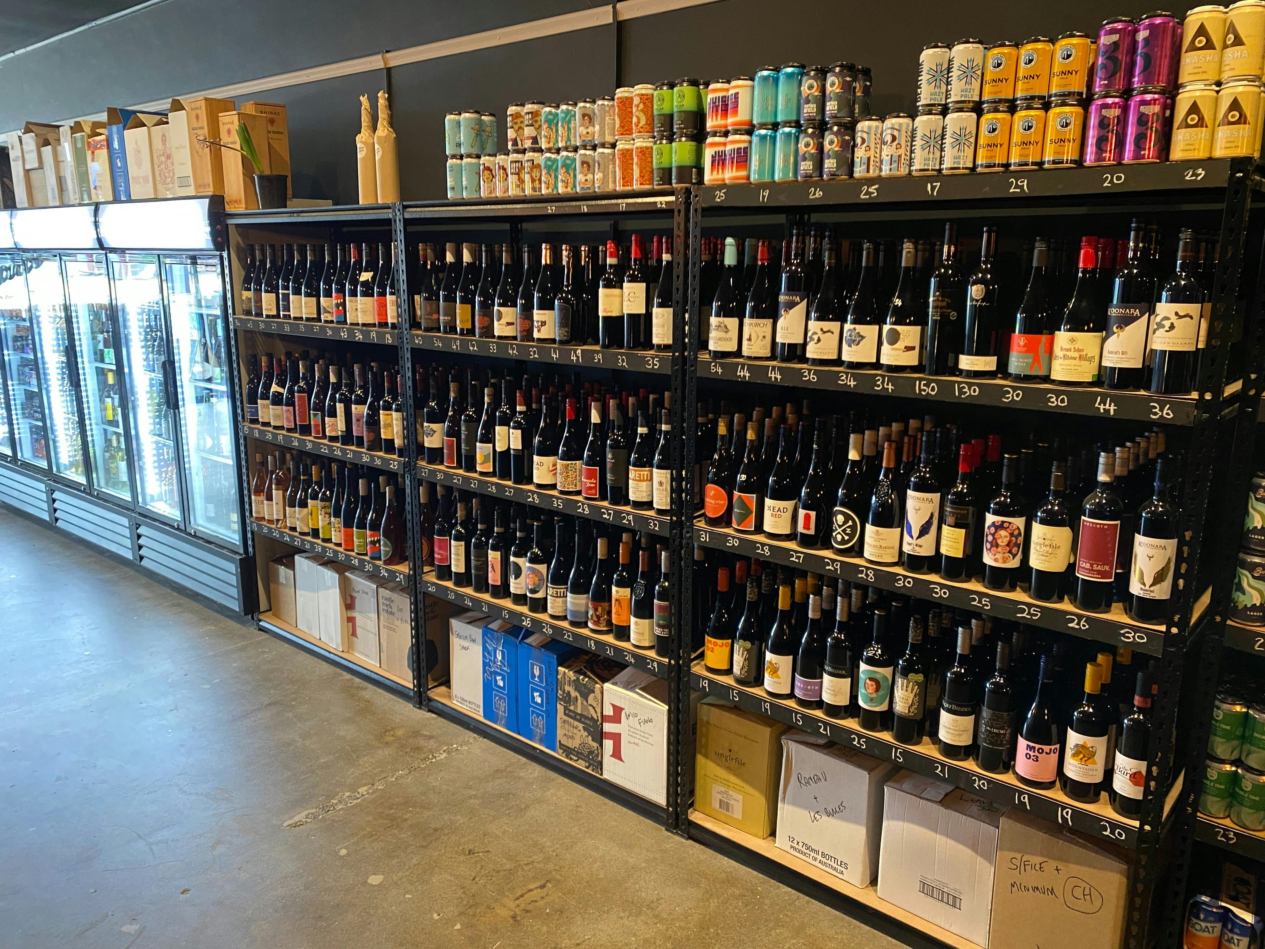Wall of wine selection