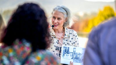 Local guide in Canberra walking with group