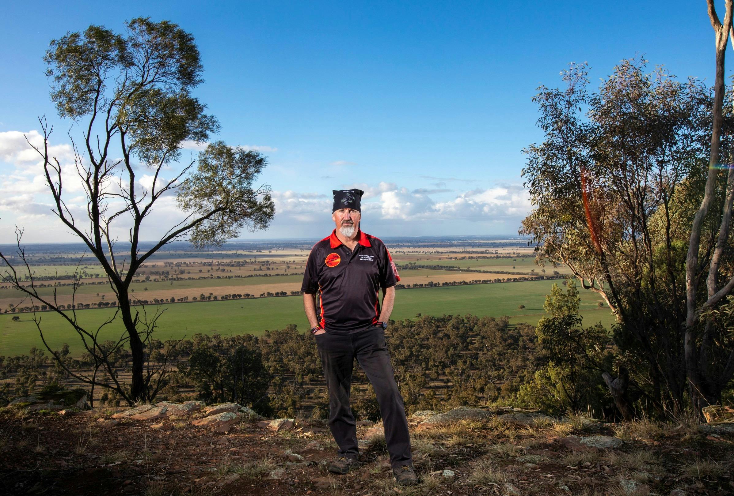 Bundyi Aboriginal Cultural Tours guide Mark Saddler at Galore Hill Lookout