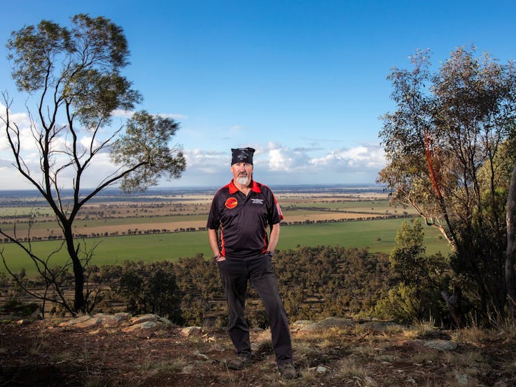 Bundyi Aboriginal Cultural Tours guide Mark Saddler at Galore Hill Lookout