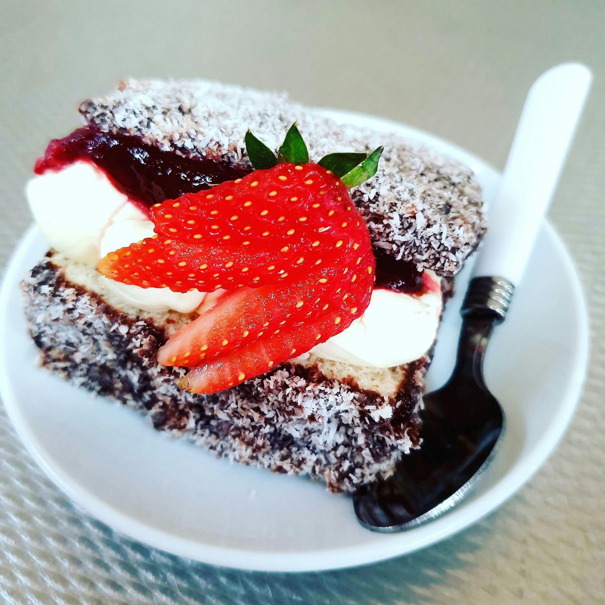 lamington with whipped cream