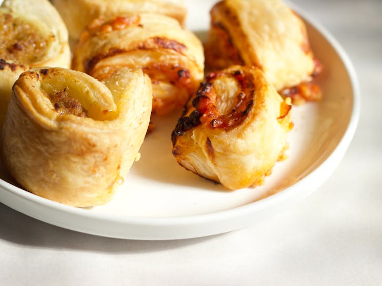 Sausage Roll puff pastry cheese tomato scroll snack bite size