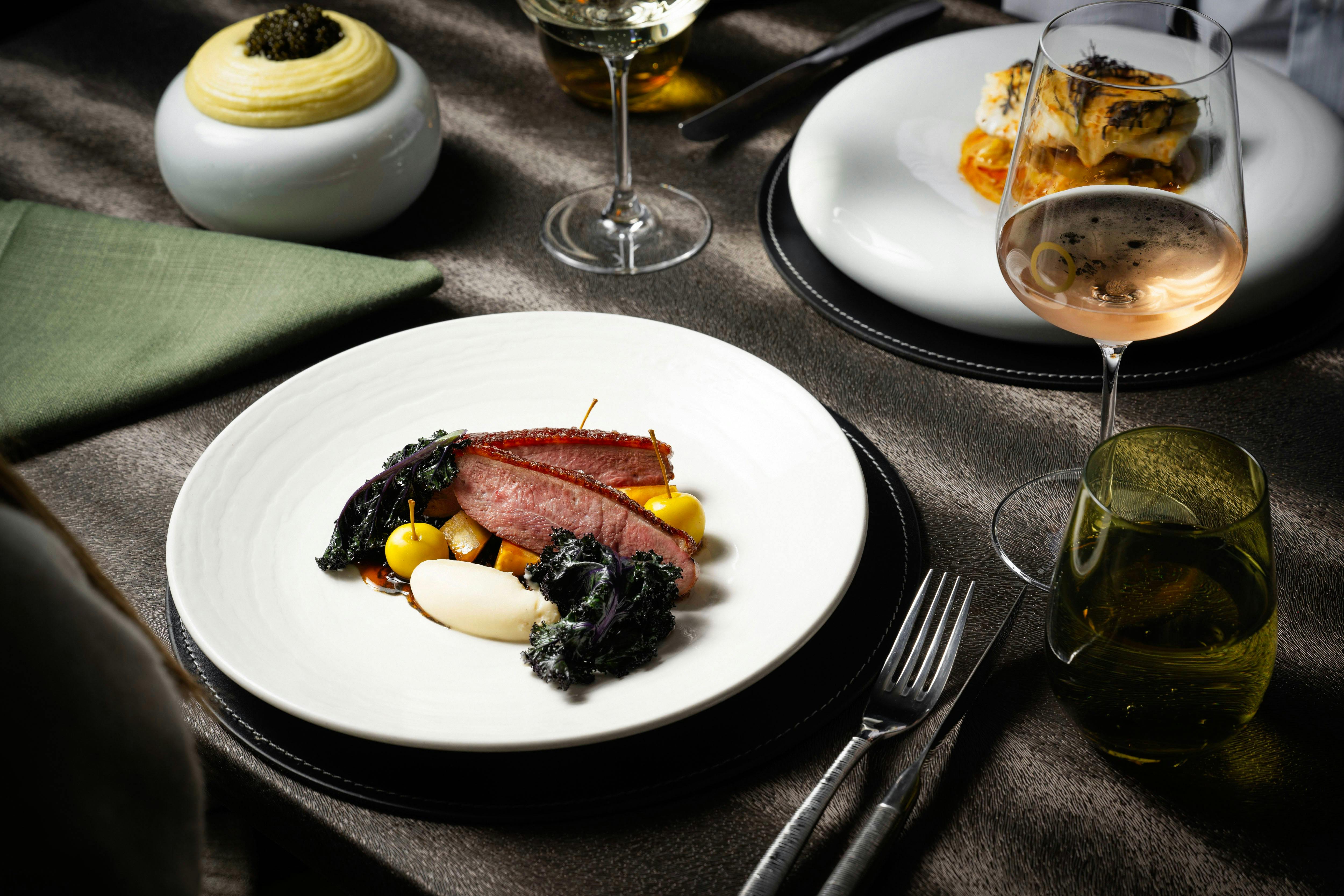 Dinner at O Bar and Dining with Crisp Skin Duck Breast and Murray Cod and Smoked Scallop Silk