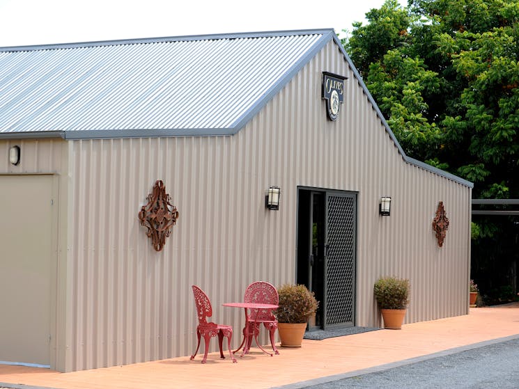 Front view of tasting shed