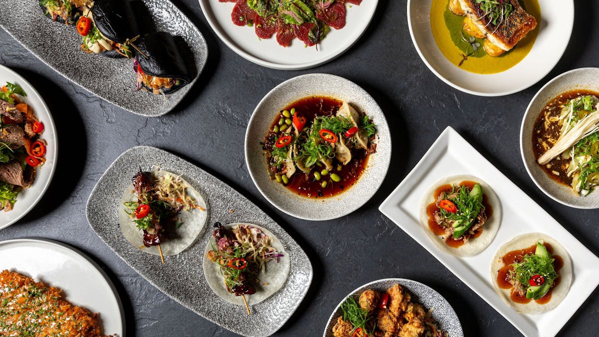 Asian fusion food spread