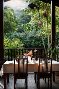 Breakfast Table Overlooking the Pool and Forest