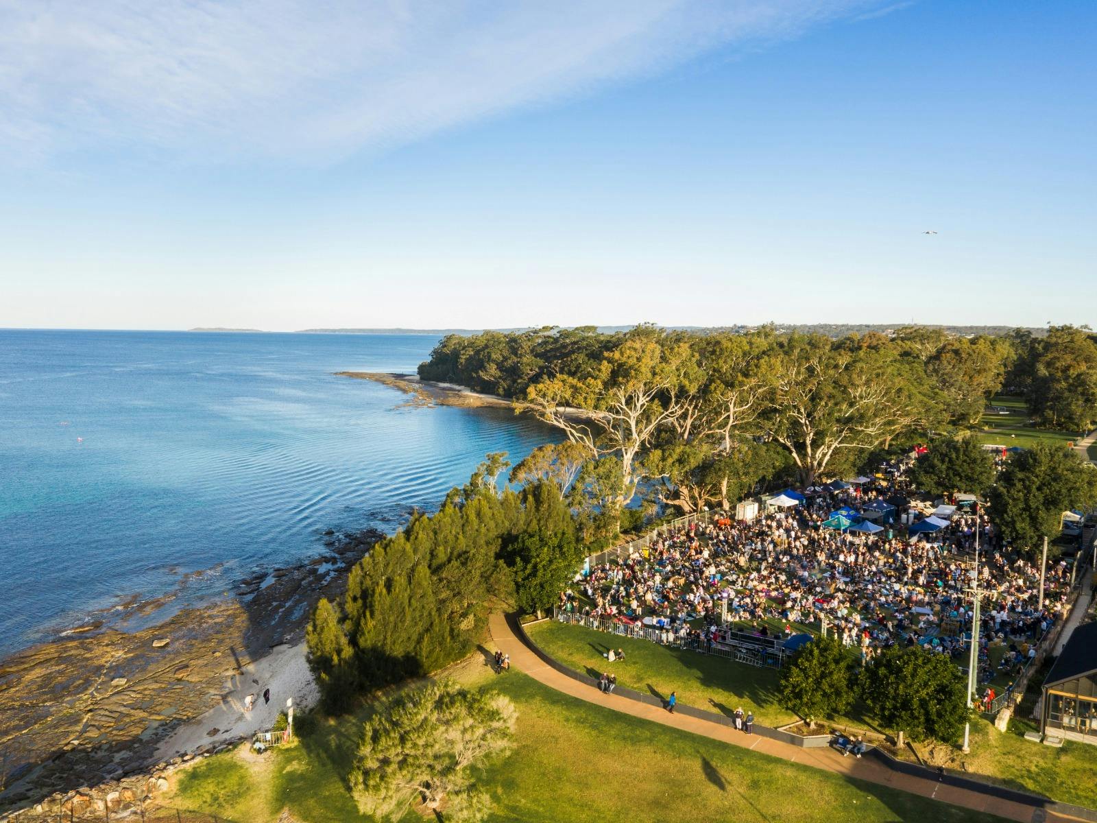 Aerial view of the Spirits of Jervis Bay Festival at White Sands Park