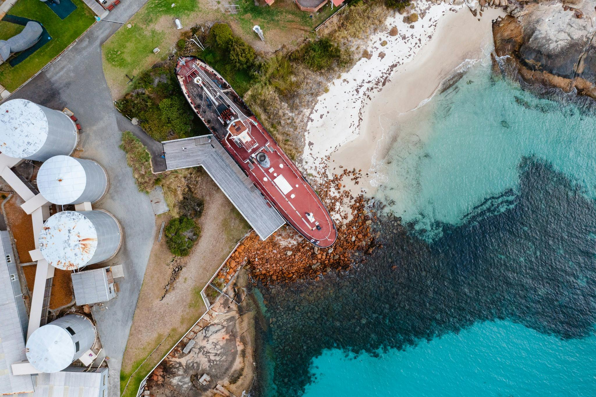 Aerial view over Albany's Historic Whaling Station