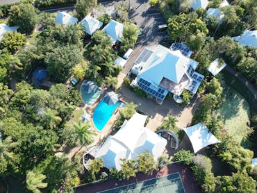 Aerial view of resort facilities at Kellys Beach Resort, Bargara