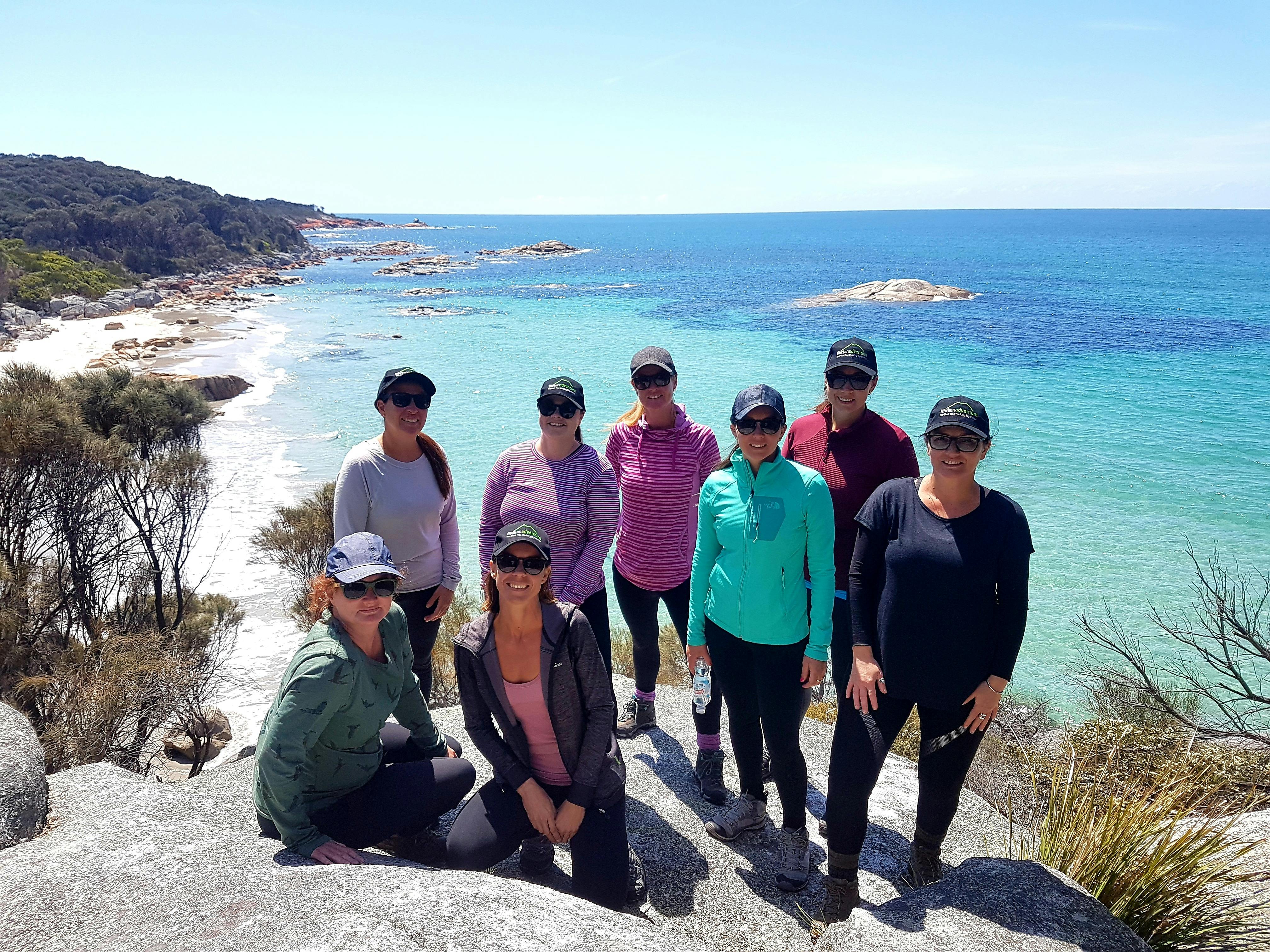 A happy group on the Bay of Fires Pack-Free Walk from Life's An Adventure