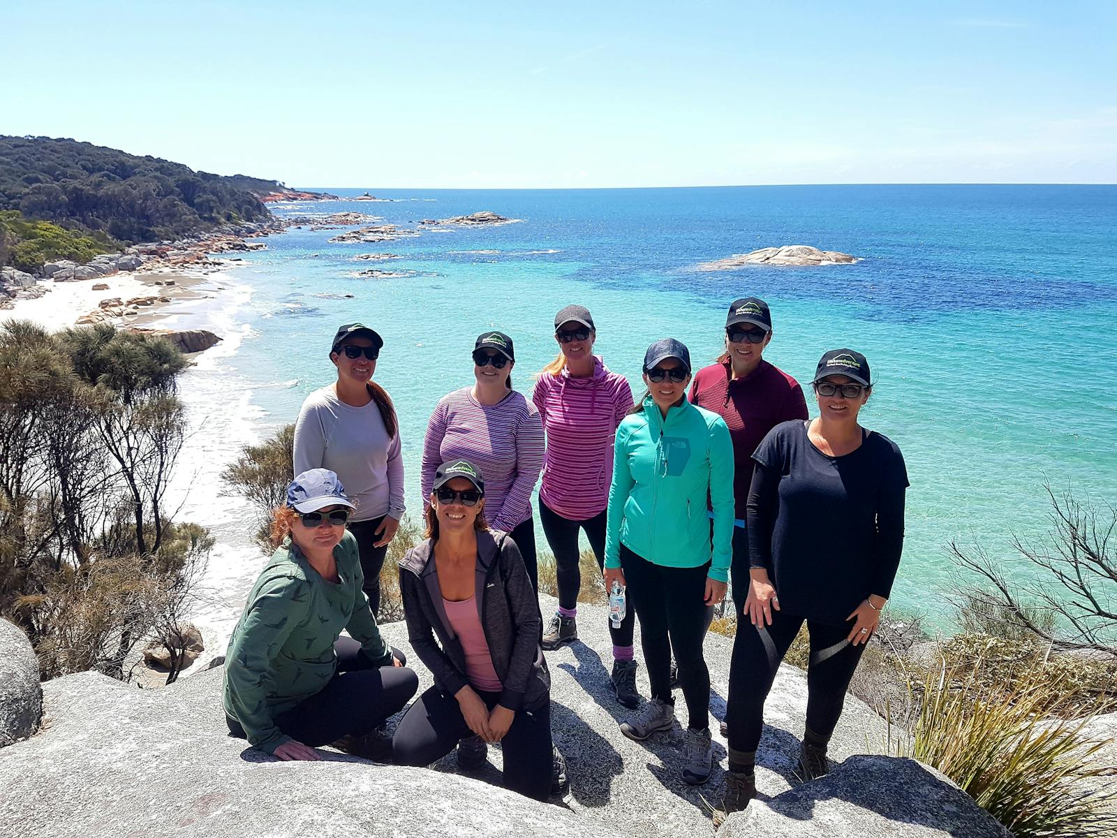 A happy group on the Bay of Fires Pack-Free Walk from Life's An Adventure